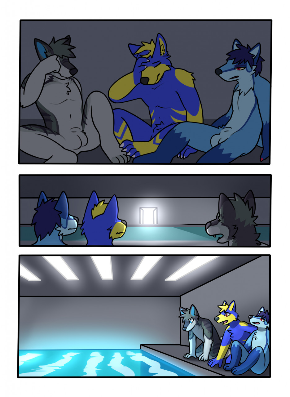 <b>comic</b>, hi res, 2022, animal genitalia, anthro, balls, blue body, blue fur, ...