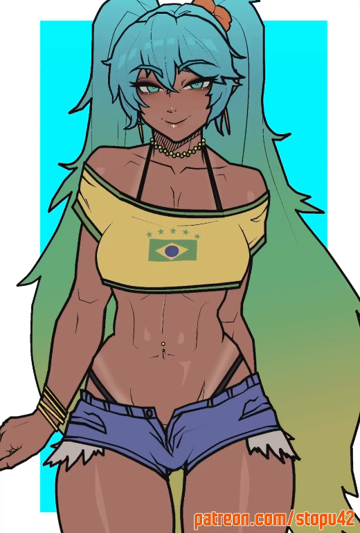 1girls animated ass big_ass big_breasts big_thighs blush bracelets brazil brazilian brazilian_female brazilian_miku brazilian_tan breasts crop_top cyan_eyes cyan_hair dimples female female_only fit fit_female green_hair hatsune_miku live2d long_hair looking_at_viewer loop looping_animation mature_female necklace ripped_shorts seductive seductive_look seductive_smile shirt shorts solo stopu swaying swaying_hips tagme tan tan_body tan_skin tanline tanline_peek tanned thick_hips thick_thighs thighs thong twintails vocaloid yellow_shirt