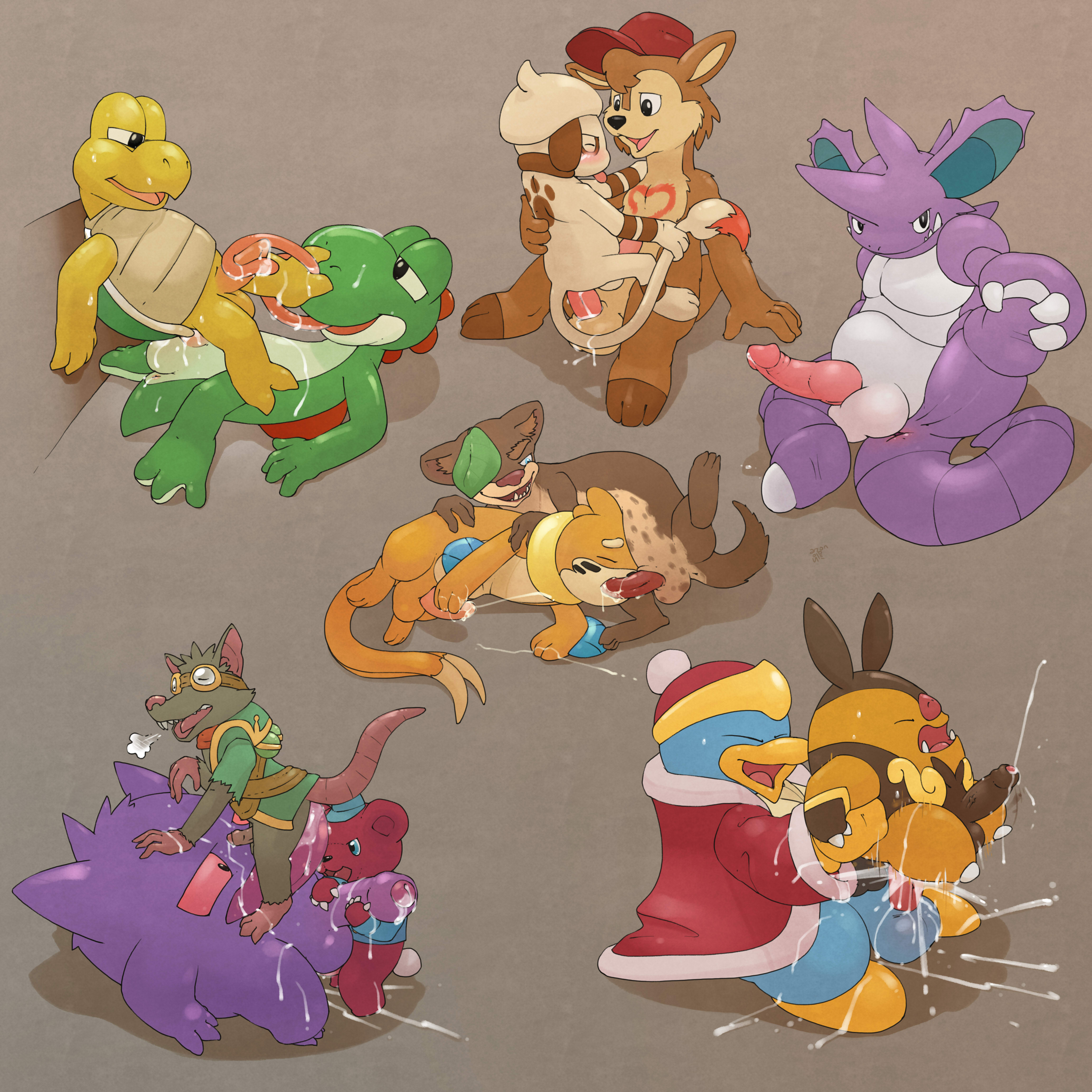 argon vile, koopa, league of legends, nintendo, skippy: adventures in bushtown, skippy the bush kangaroo, super mario bros., 2016, absurd res, crossover, hi res, simple background, anal, anal sex, anthro, anus, chair position, closed eyes, cowgirl position, cum, cum in ass, cum inside, eyewear, fellatio, feral, from behind position, goggles, group, group sex, handjob, interspecies, kangaroo, male, mammal, marsupial, mastery position, masturbation, messy, multiple images, on top, oral, penetration, penis, pokemon, scalie, sex, size difference, threesome, uncut, video games, yaoi, 