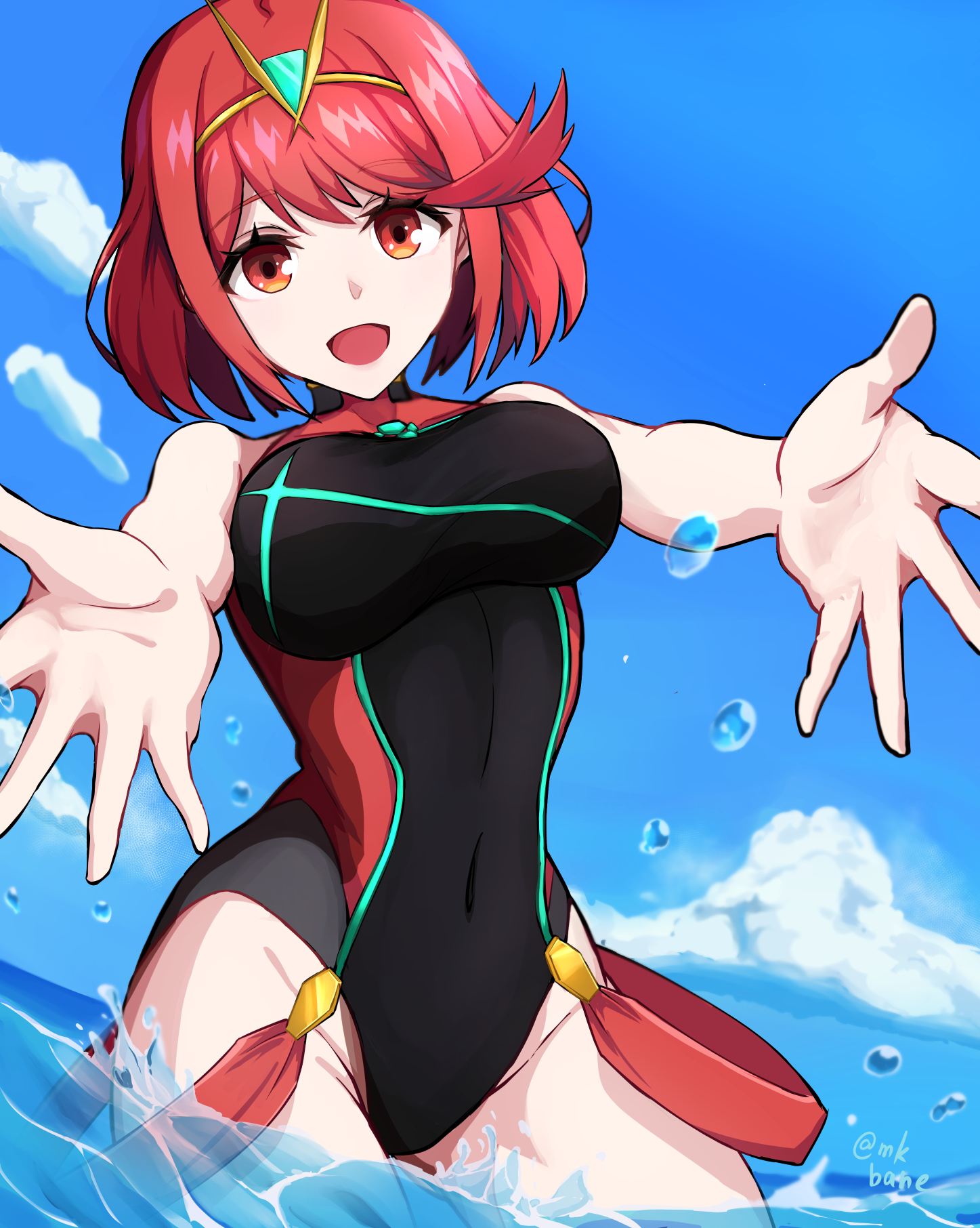 pyra, nintendo, xenoblade (series), xenoblade chronicles 2, tagme, breasts, female, female only, looking at viewer, makibane88mk, open mouth, solo, swimsuit, 