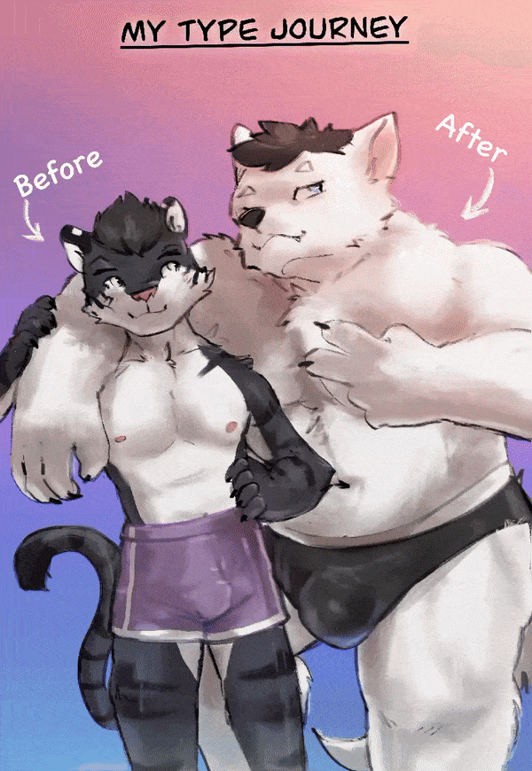 animated anthro arrow_sign balls black_hair blue_eyes canid canine canis domestic_dog duo edric_(summer_paradise_fvn) english_text felid flaccid gabe_(summer_paradise_fvn) genitals glans gradient_background green_eyes hair male male/male mammal nipples nude pantherine penis simple_background smile smiling_at_another solo stampmats standing striped_body stripes summer_paradise_(fvn) text tiger timelapse white_body