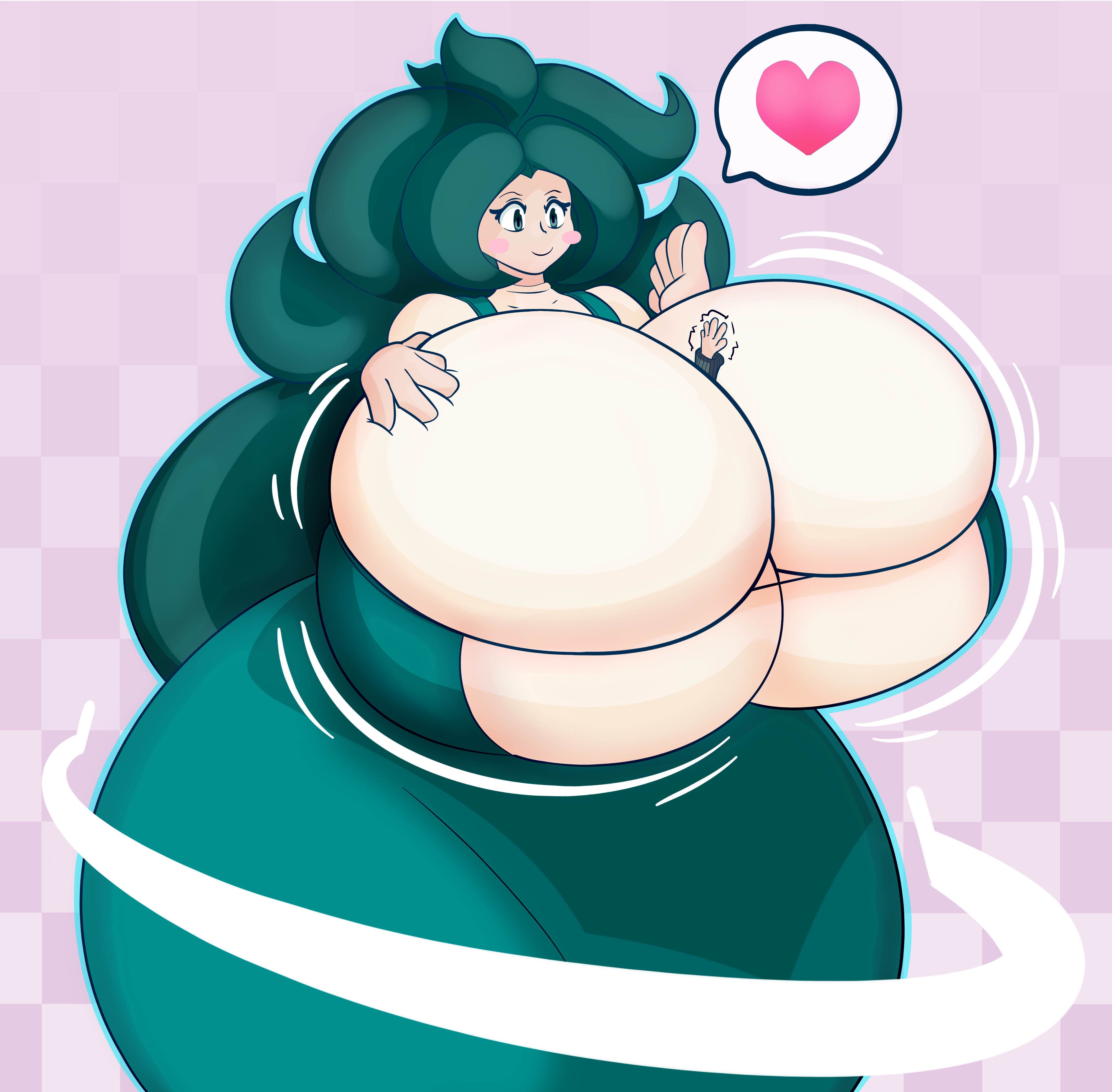 1girls, big ass, big breasts, doodle will, green hair, huge breasts, suffocation, 