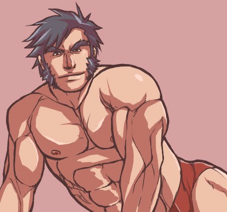 magnum feering, hayato nekketsu, rival schools, 1boy, abs, bara, black hair, male, male only, muscles, pecs, smile, solo, underwear, 