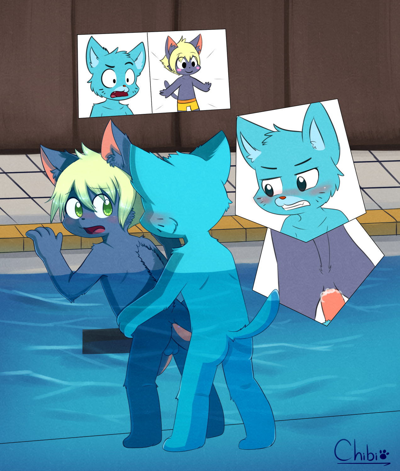 chibitracy, gumball watterson, original character, the amazing world of gumball, anal, anal sex, balls, blush, cum, gay, male, penetration, sex, water, 