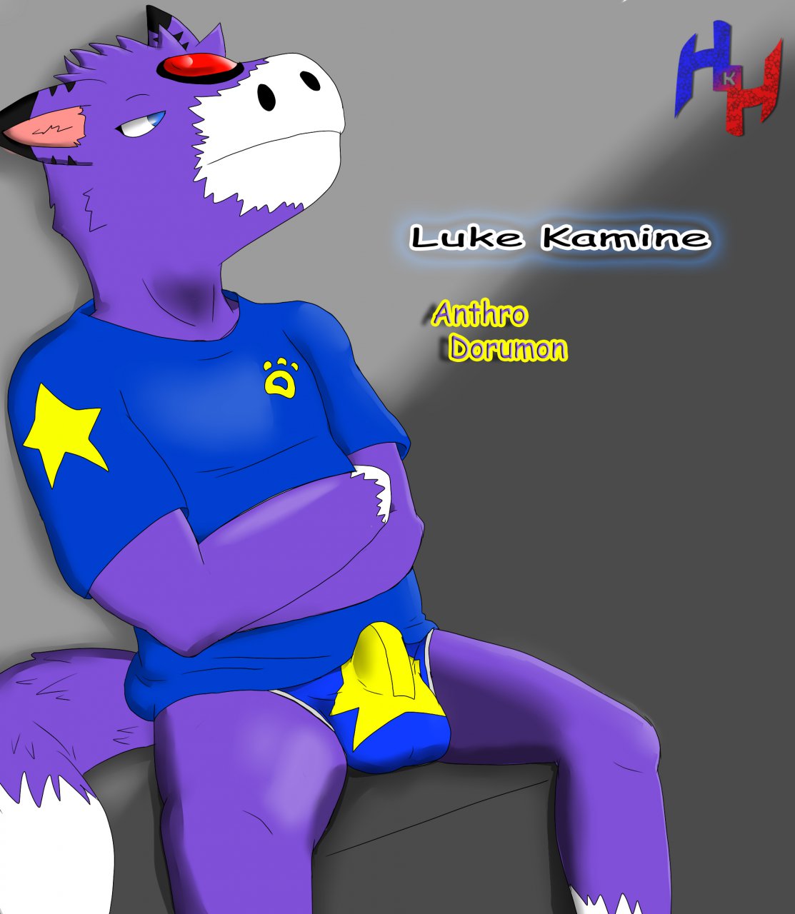 heibanhikaru, dorumon, digimon, anthro, bulge, clothing, fluffy tail, fox tail, furry, furry only, male, male only, solo, tail, underwear, 