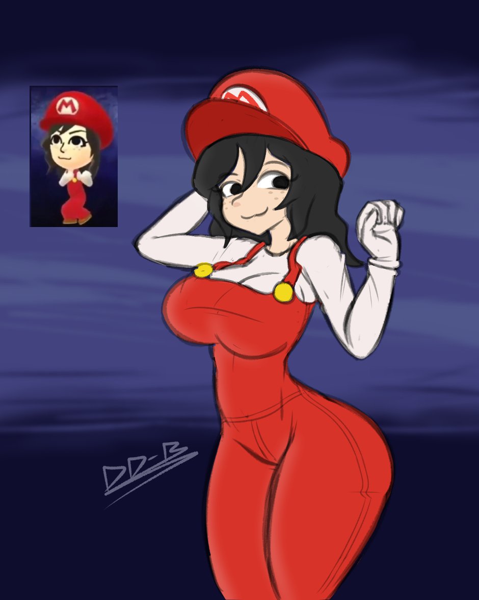 dodo-bot, mii, nintendo, super mario bros., tagme, big breasts, long hair, mario (cosplay), 