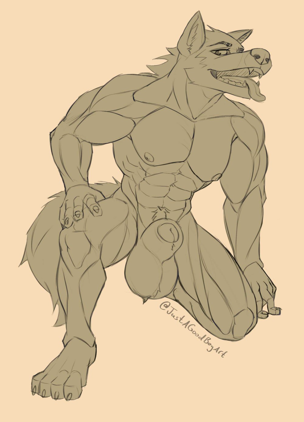 hi res, animal genitalia, canid, canine, canis, genitals, justagoodboy, male, mammal, muscular, penis, sheath, wolf, 
