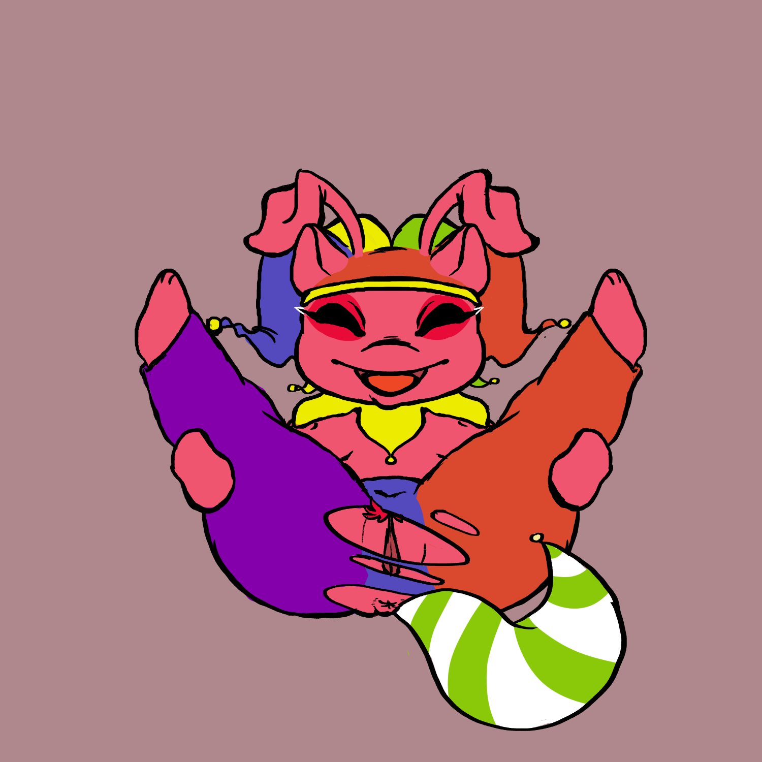 aisha, jester, neopets, anthro, pink skin, pussy, spread legs, 