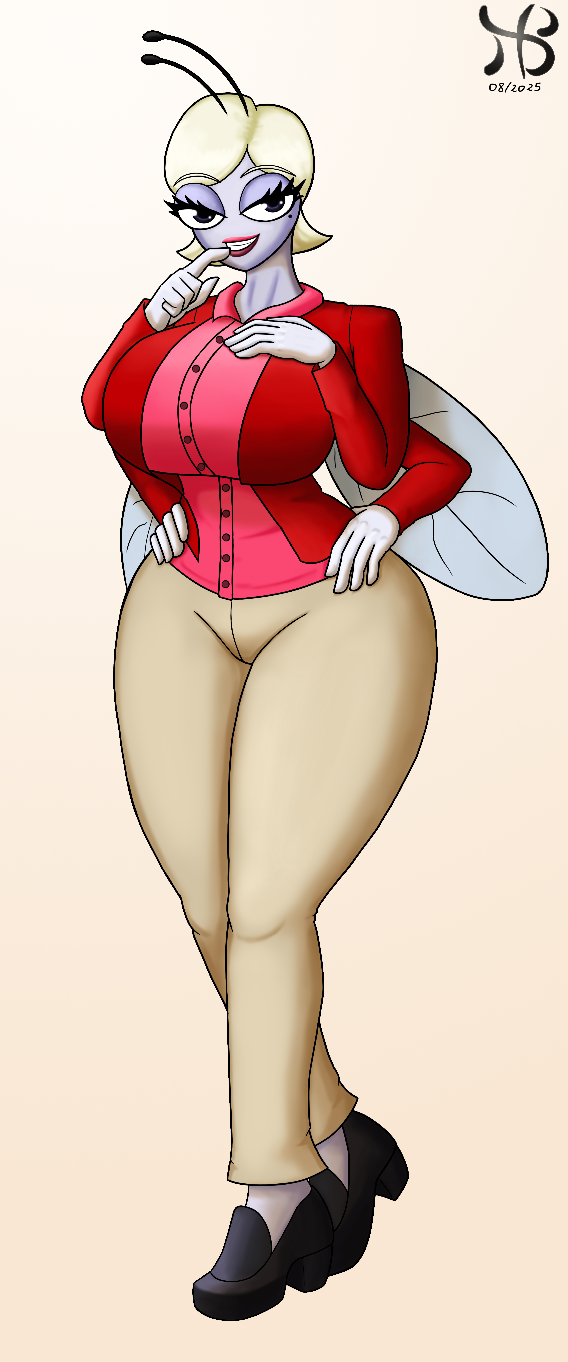 1female 2020s 2025 4_arms alternate_version_available antennae_(anatomy) artist_signature big_breasts black_eyes blonde_hair button_down_shirt dawn's_mom detailed disney disney_channel female female_only finger_on_lip fully_clothed gloves hand_on_chest hands_on_hips hiastobasement_(artist) hourglass_figure insect_wings looking_at_viewer mature_female milf mother ms_swatworthy multi_arm pants pink_shirt red_jacket red_lipstick safe_for_work sfw_version shoes short_hair solo solo_female taller_female the_buzz_on_maggie thick_arms thick_thighs watermark wide_hips