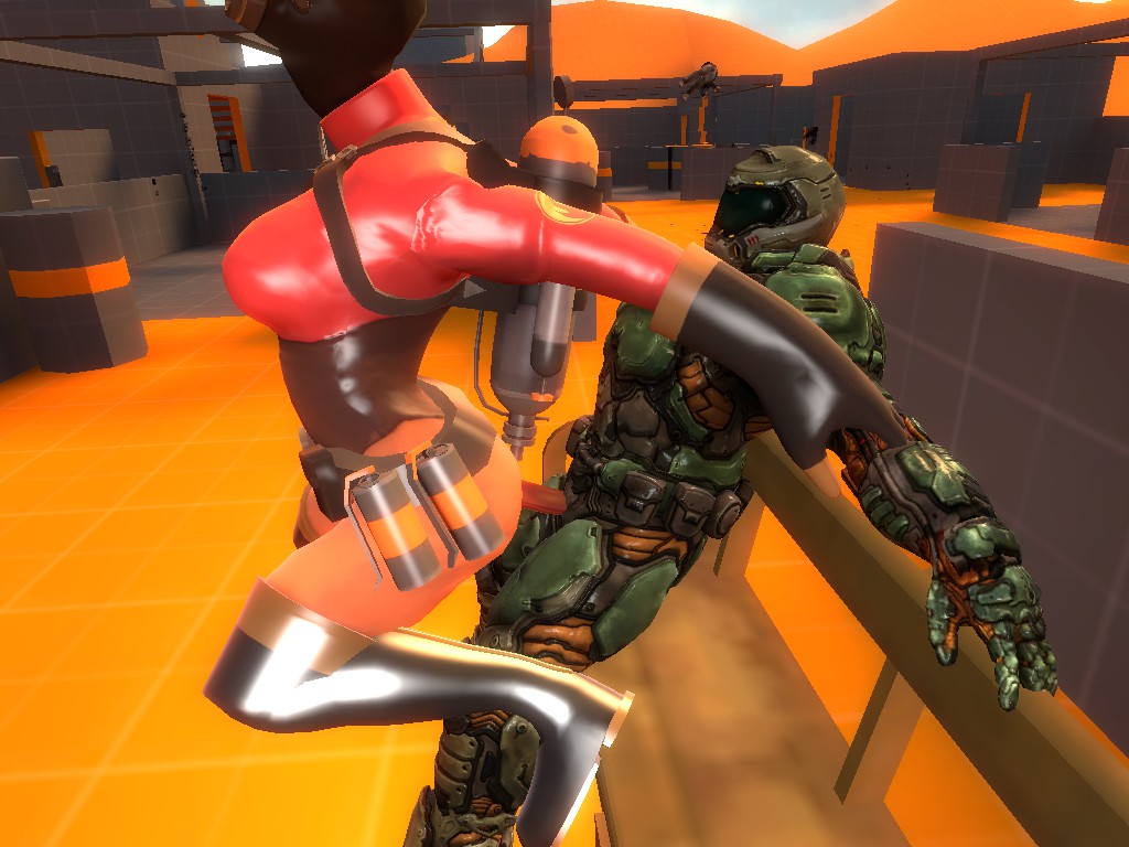 tagme, 2 doom fempyro doomguy doomslayer, fortress, team, 