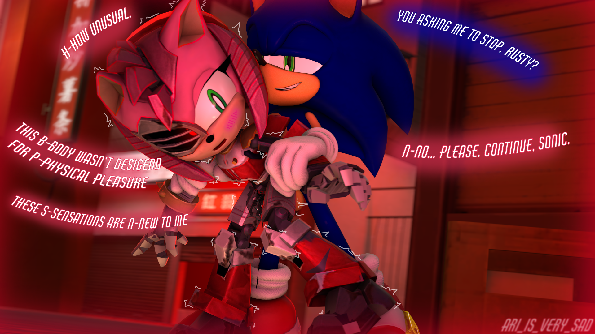 1boy 1girls 3d ambiguous_penetration amy_rose anthro ari_is_very_sad armor armored_female bent_over black_sclera blue_body blue_fur blush bodily_fluids clothed clothing cybernetics cyborg cyborg_girl dialogue doggy_style dripping dripping_pussy duo english_text eulipotyphlan female footwear from_behind fur furry genital_fluids gloves glowing_eye glowing_eyes grabbing grabbing_from_behind green_eyes grin handwear handwear_and_footwear_only hedgehog hedgehog_girl implied_penetration implied_sex looking_at_another looking_back machine male male/female mammal mechanical metallic_body netflix oil open_mouth pink_fur pink_hair pleasure_face public_sex pussy pussy_juice red_eye red_shoes robot robot_anthro robot_girl robotic robotic_arms robotic_eye robotic_legs rusty_rose sega sex sfm shoes smile smirk sonic_(series) sonic_prime sonic_the_hedgehog sonic_the_hedgehog_(series) source_filmmaker standing standing_doggy_style standing_sex text vaginal_fluids white_gloves