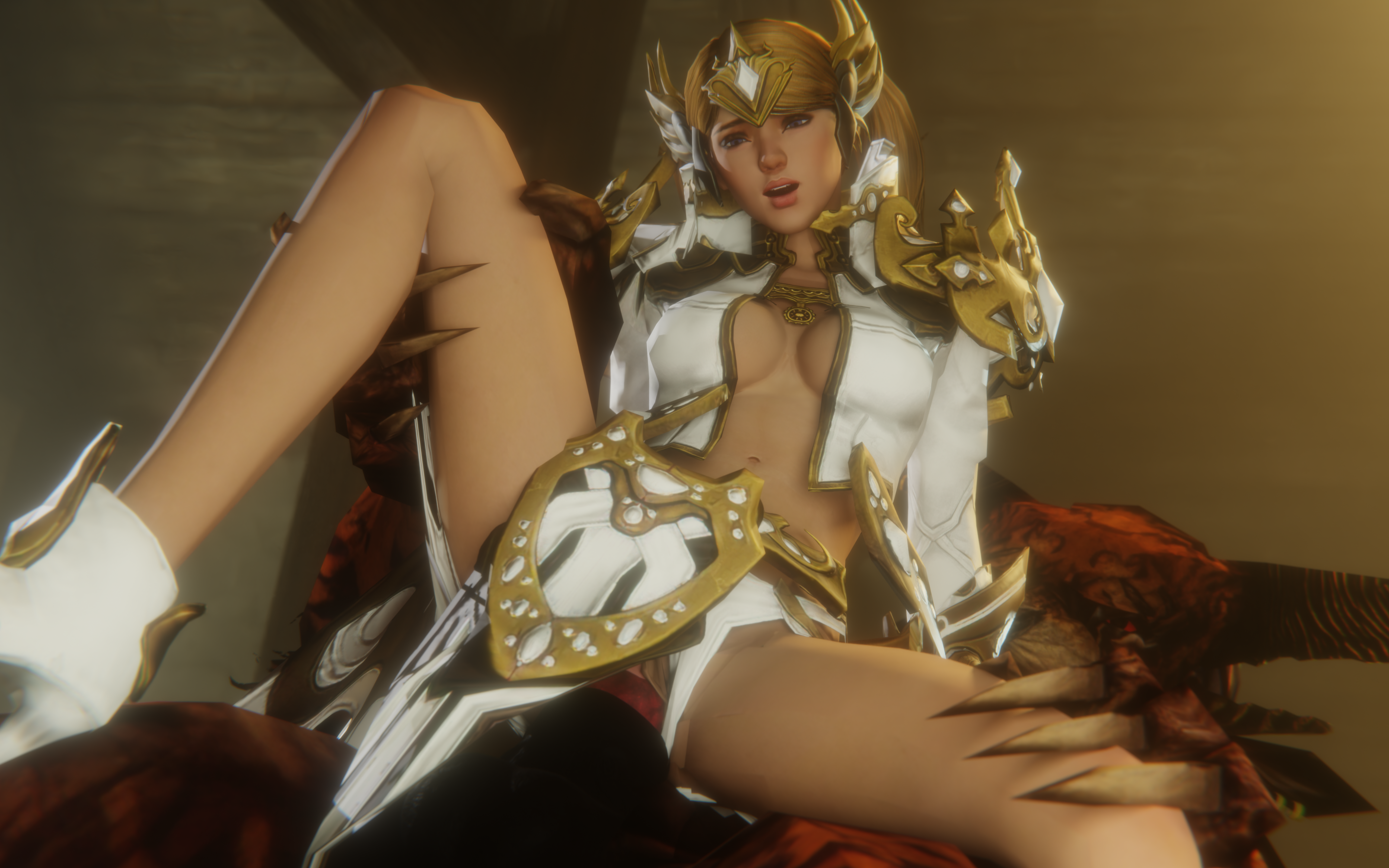 1boy 1girls 3d blender blonde_hair blue_eyes charr clothed clothed_sex female guild_wars guild_wars_2 headpiece human human_female human_penetrated ingame_model interspecies male mantle notablyfishy panties_aside penis penis_in_pussy player_character pussy revealing_clothes reverse_upright_straddle sex size_difference thighs twintails vaginal_penetration vaginal_sex