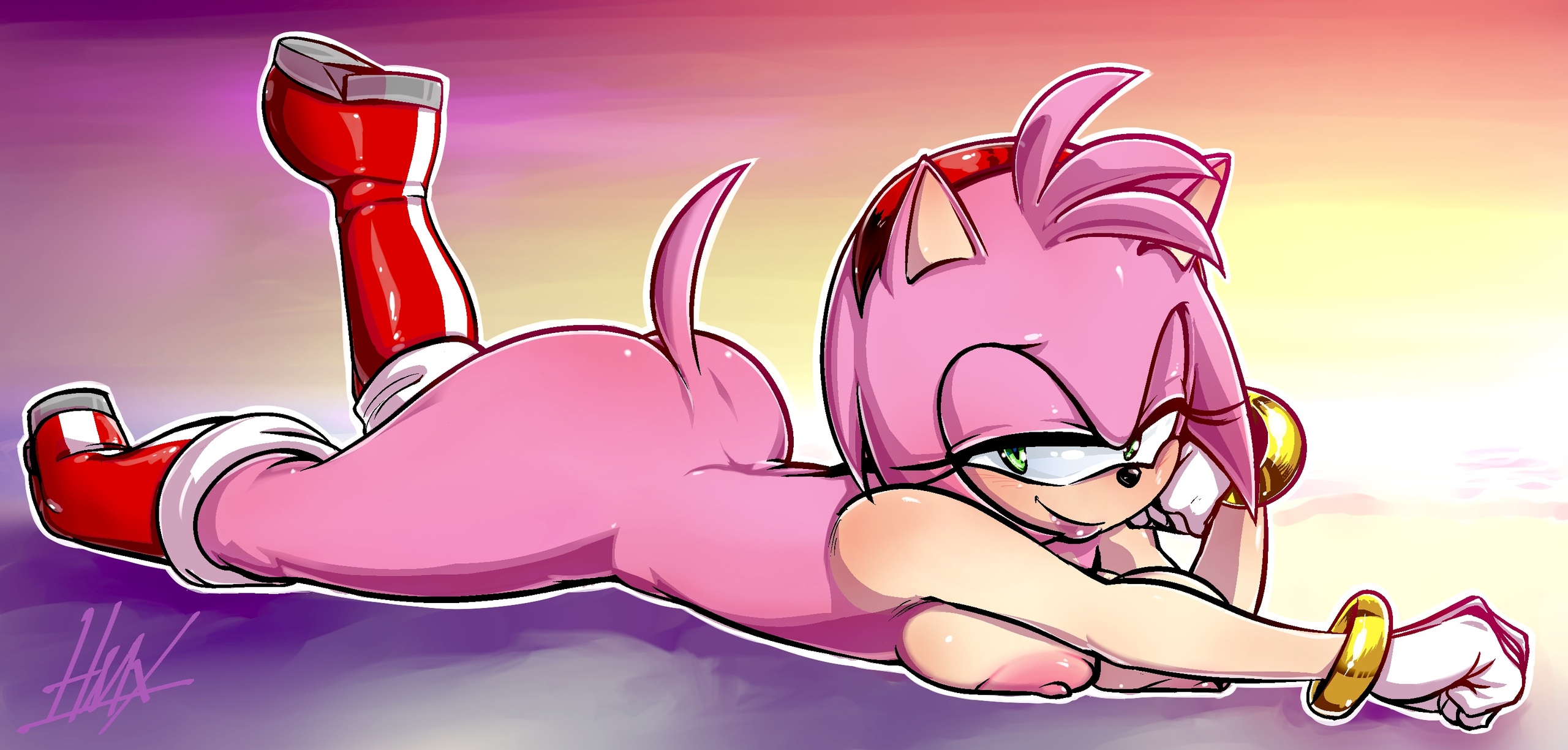 amy rose, sonic (series), sonic the hedgehog (series), laying down, solo fe...