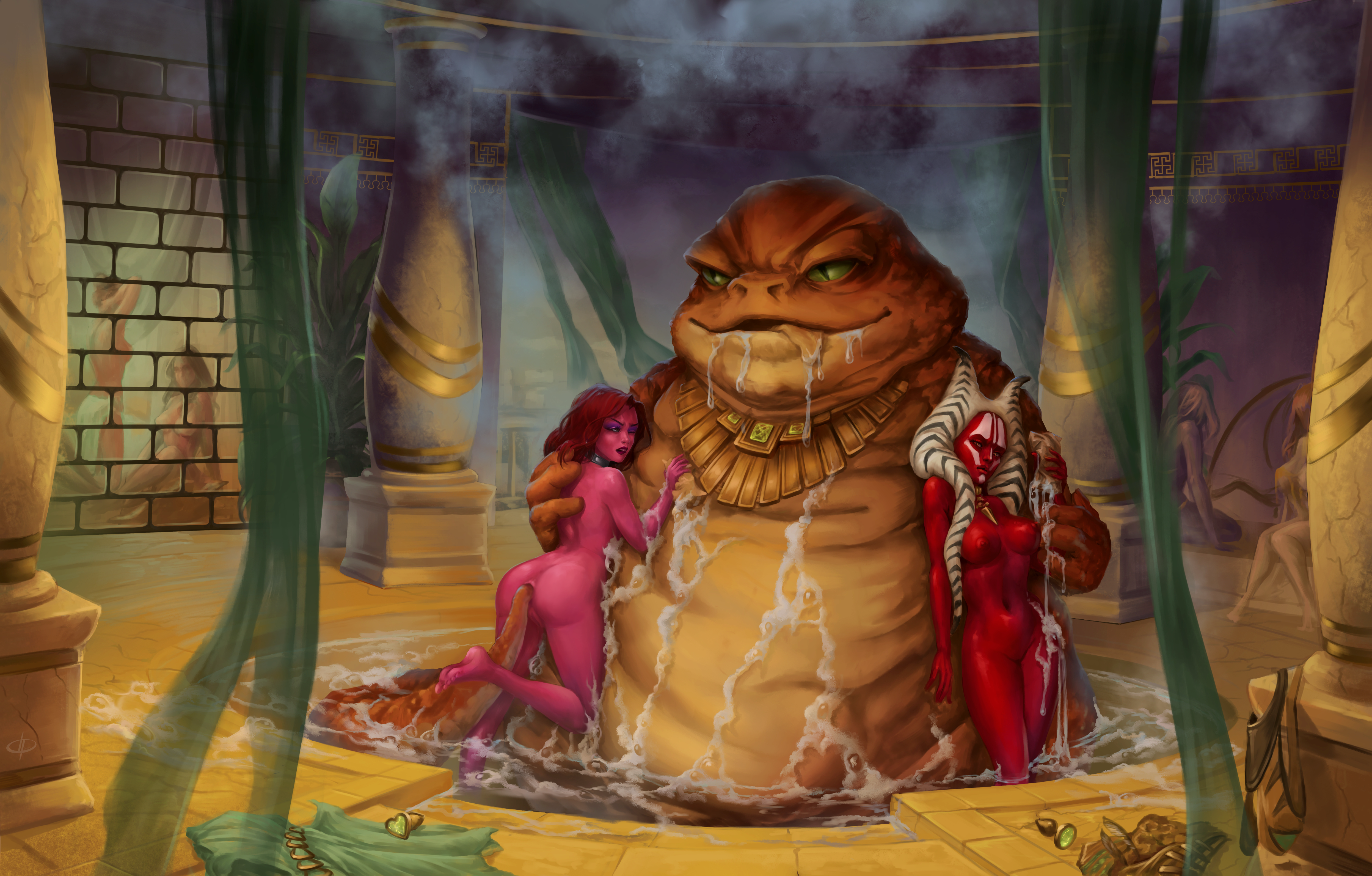 absurd_res absurdres alien_girl anal anal_sex background_characters bath bathhouse bathing bathing_together biting_lip biting_own_lip breasts buttplug buttplug_out cleaning clothes_on_floor clothes_removed daypaintstudio eyeshadow female femsub gem_buttplug harem harem_girl harem_outfit heart_buttplug heart_plug heart_shaped_buttplug hi_res highres hutt jewel_buttplug large_breasts lip_bite magenta_skin makeup mina_(zeltron) naked nude oc original_character original_characters pain painal pained_expression pained_look painful painful_anal painful_penetration pink_skin purple_eyeshadow red_hair removed_clothing slave slave_collar slave_outfit slavegirl soap soap_bubbles spa sponge star_wars submissive_female suds tail_in_ass tail_insertion togruta washing wet wet_body wet_skin zeltron