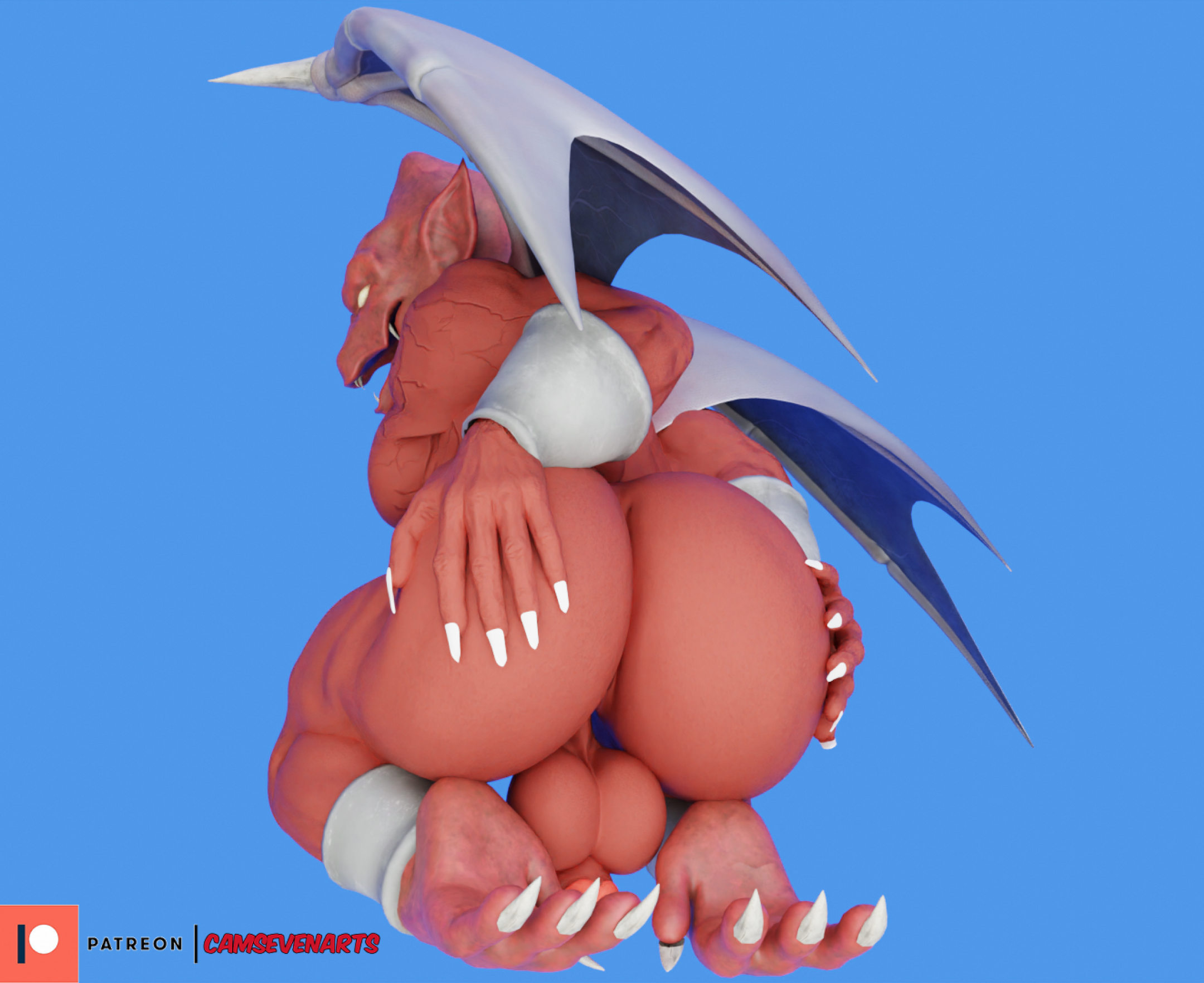 1boy 3d anklet ass balls big_ass big_butt blender_(artwork) bracelet camseven capcom demon demon's_crest digital_media_(artwork) empty_eyes firebrand gargoyle gargoyle's_quest genitals ghosts_'n_goblins hand_on_ass hand_on_butt hi_res huge_ass huge_butt humanoid_genitalia humanoid_penis humanoid_pointy_ears jewelry kneeling male male_only marvel_vs._capcom:_infinite membrane_(anatomy) membranous_wings muscular nude patreon penis presenting presenting_hindquarters rear_view red_arremer red_body simple_background solo_male wings