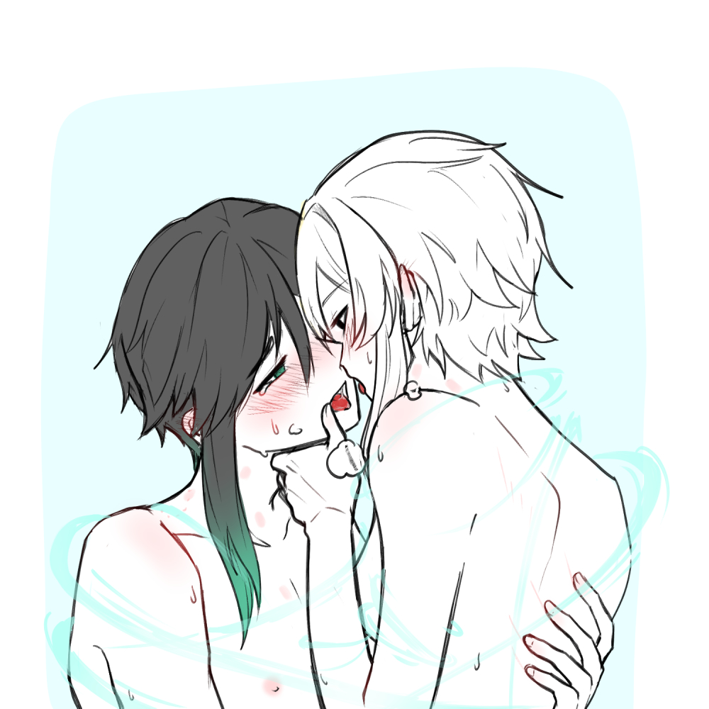 1boy, 1girls, female, femboy, femboy on female, femboysub, femdom, genshin impact, lumine (genshin impact), male, malesub, nude, nude female, nude male, open mouth, straight, tongue, venti (genshin impact), 