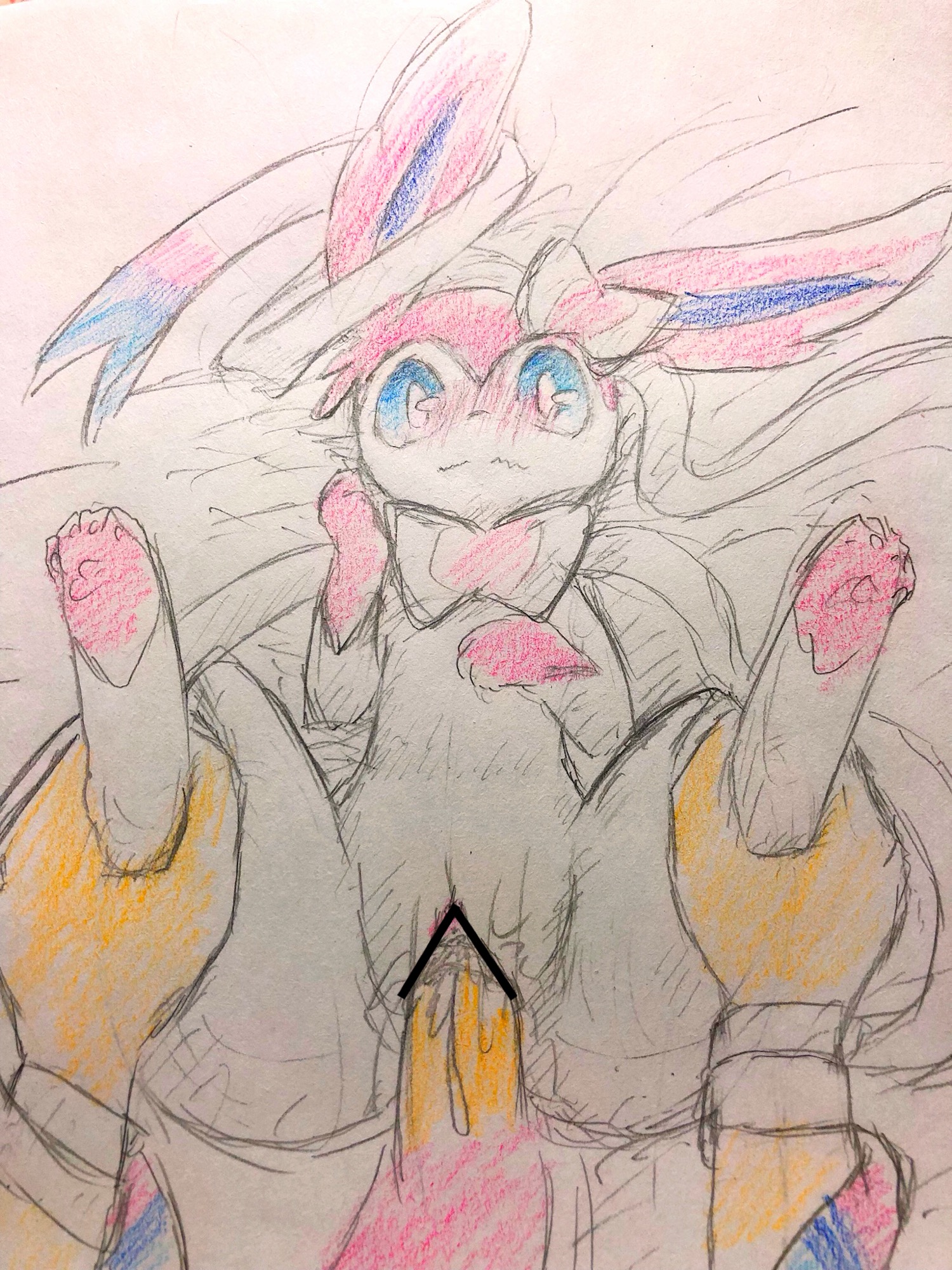 eeveelution, sylveon, nintendo, censor bar, censored, hi res, simple background, traditional media (artwork), white background, blue sclera, disembodied penis, erection, feet, female, feral, first person view, human, interspecies, looking at viewer, lying, male, mammal, nude, on back, penis, pokemon, pussy, pussy juice, sex, spread legs, spreading, straight, urorie4‬, vaginal penetration, video games, white eyes, zoophilia, 