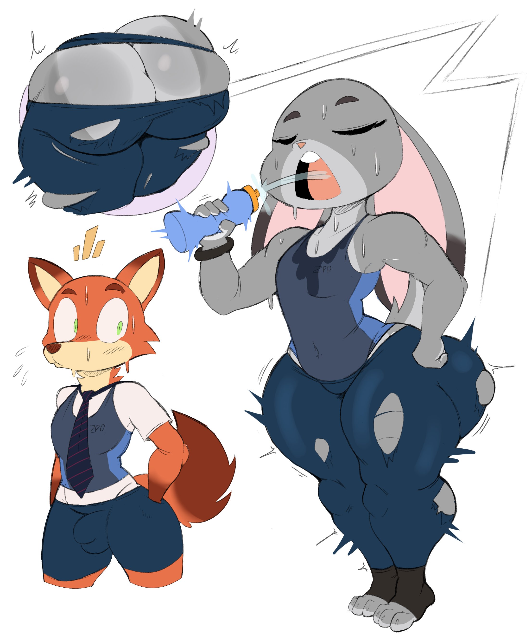 purple yoshi draws, judy hopps, nick wilde, zootopia, hi res, high resolution, 1boy, 1girl, 1girls, 1male, anthro, anthro only, big ass, breasts, fat ass, female, hips, huge ass, hyper ass, male, purpsyoshi, thick, thick ass, thick legs, thick thighs, thigh highs, thighhighs, thighs, wide hips, 