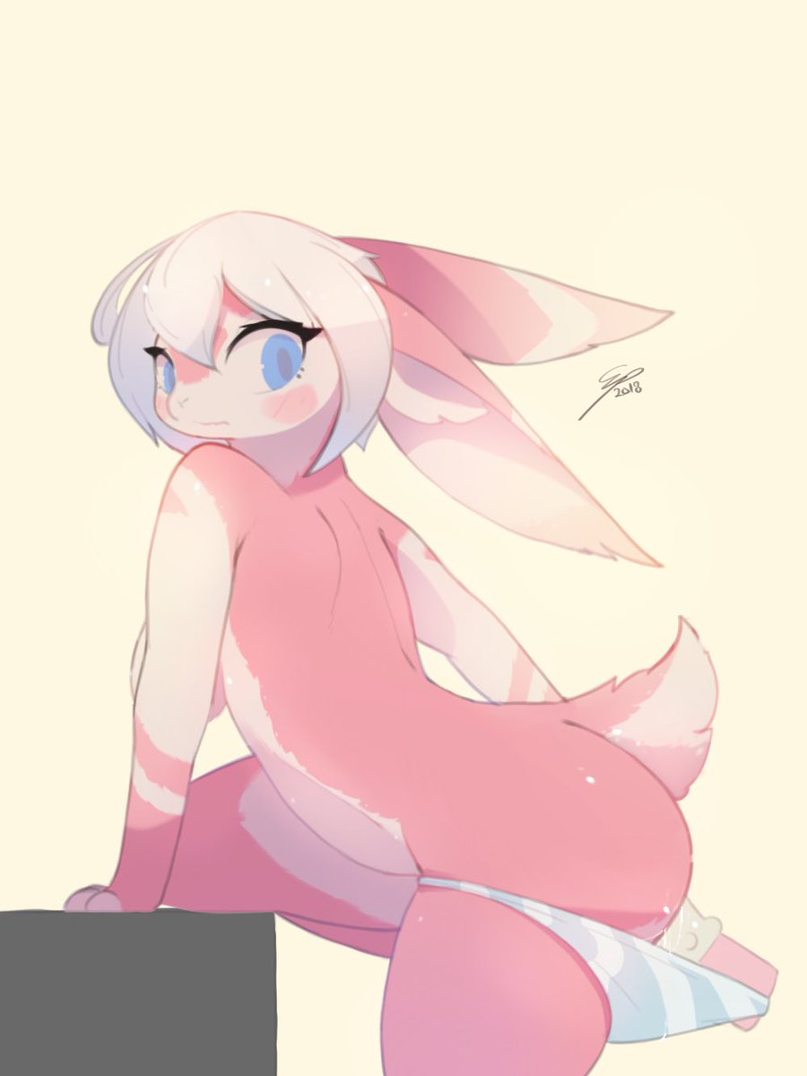 electrycpynk, 2018, simple background, anthro, ass, blush, dildo, female, hair, lagomorph, mammal, rabbit, sex toy, signature, solo, 