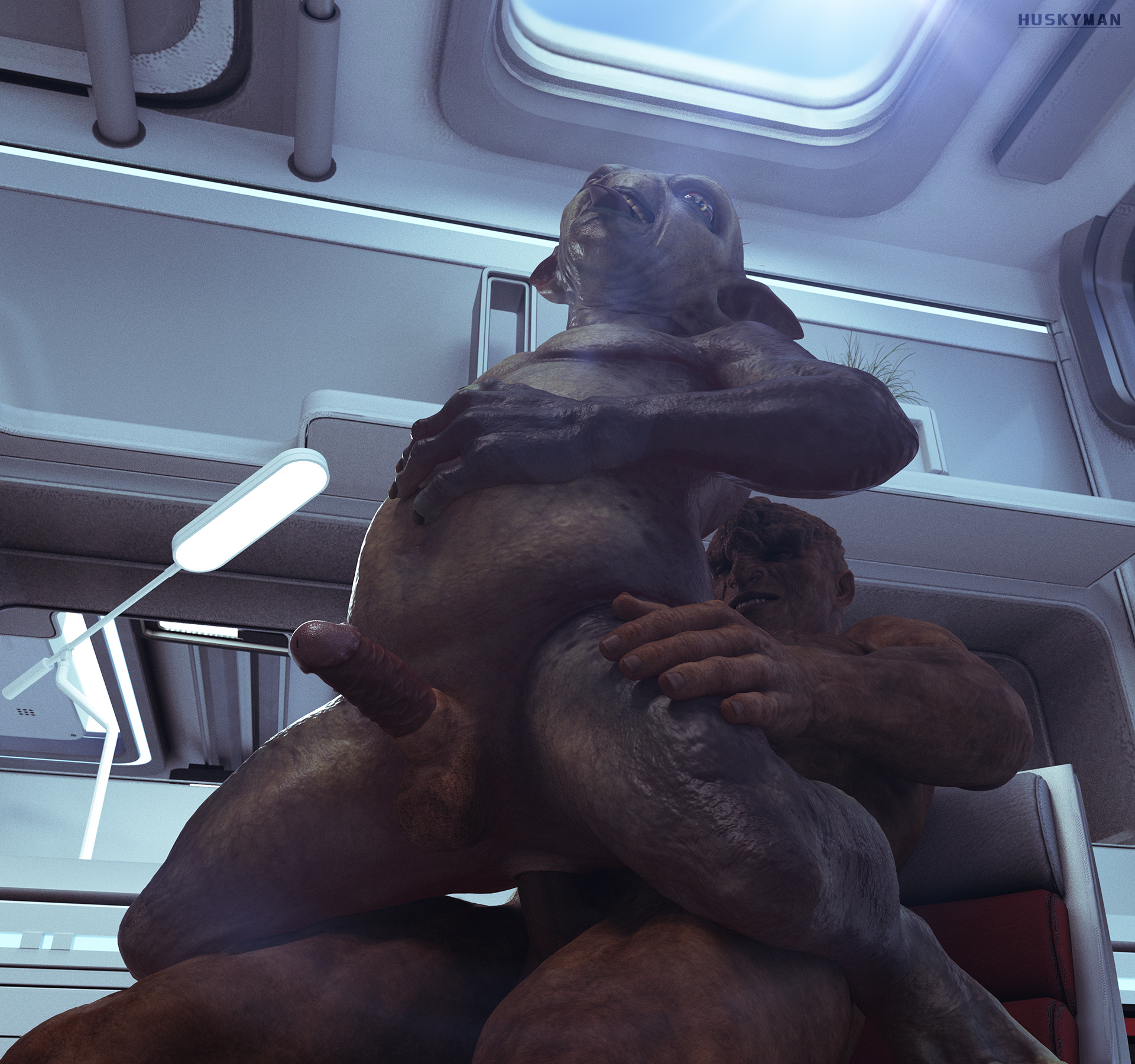 huskyman, digital media (artwork), hi res, science fiction, alien, anal, bedroom, erection, future, male, male/male, penetration, penis, sex, spacestation, uf, 