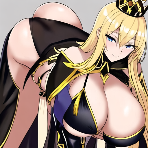 ai generated, anime style, ass, big ass, big breasts, big butt, bikini, black bikini, blonde hair, bubble butt, cape, crown, diana the axolotl queen, nhuong258, stable diffusion, stockings, 