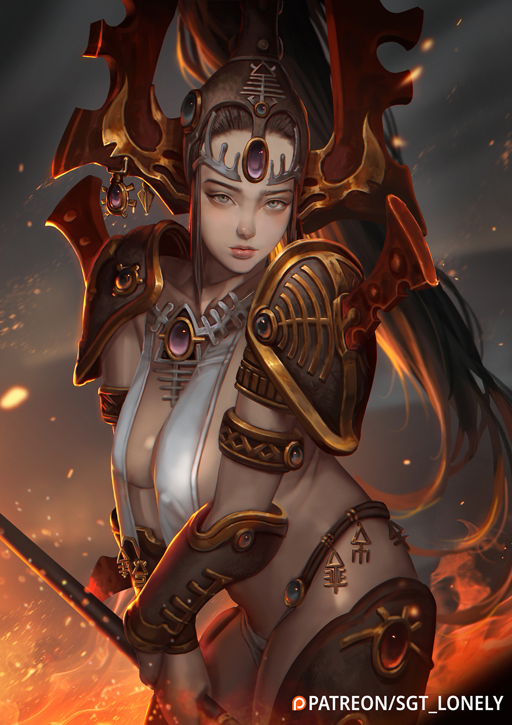 eldar, warhammer 40k, avatar of khaine, large breasts, nipple bulge, sgt-lo...