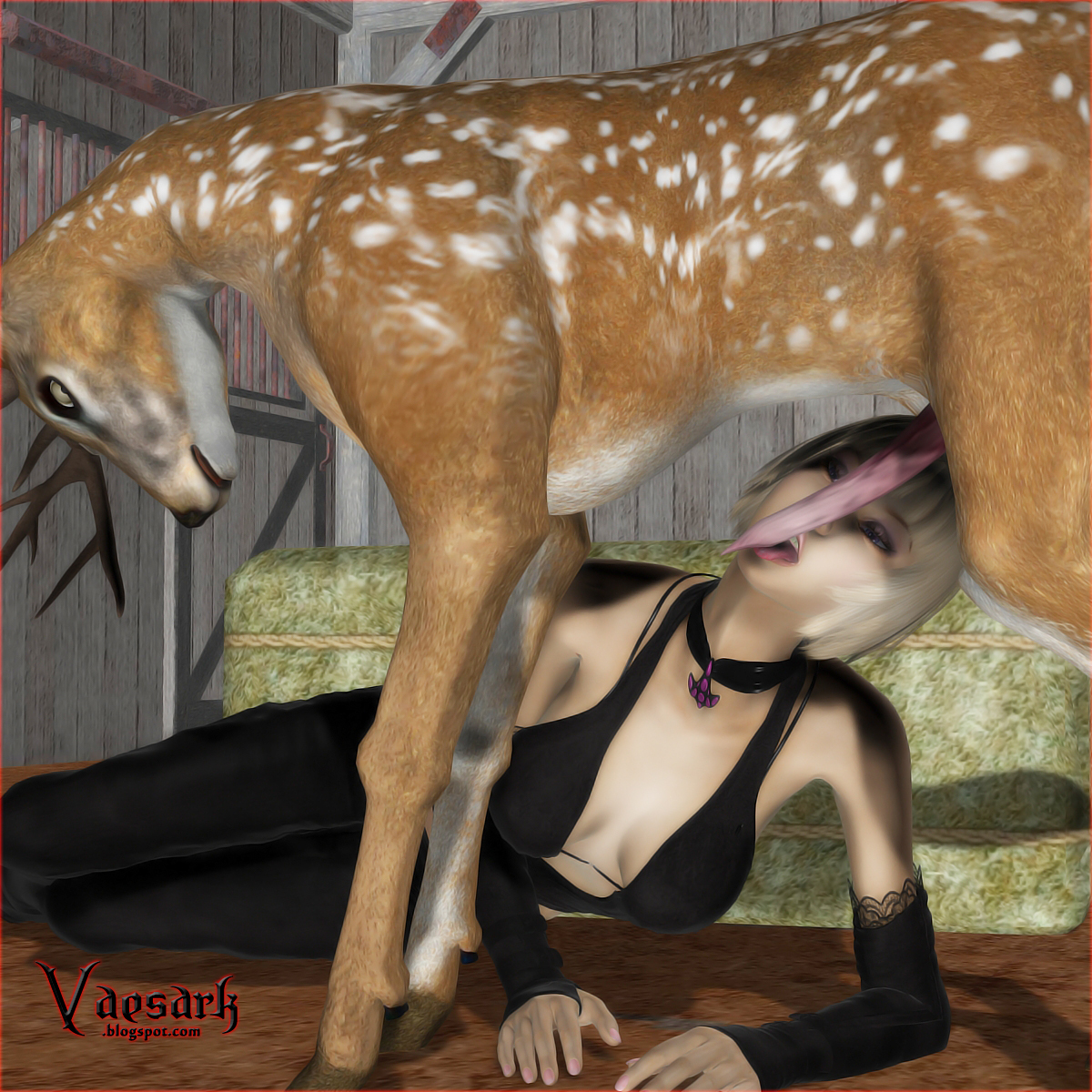 vaesark, 3d, 1boy, 1girls, animal genitalia, antlers, blonde hair, cervine,...