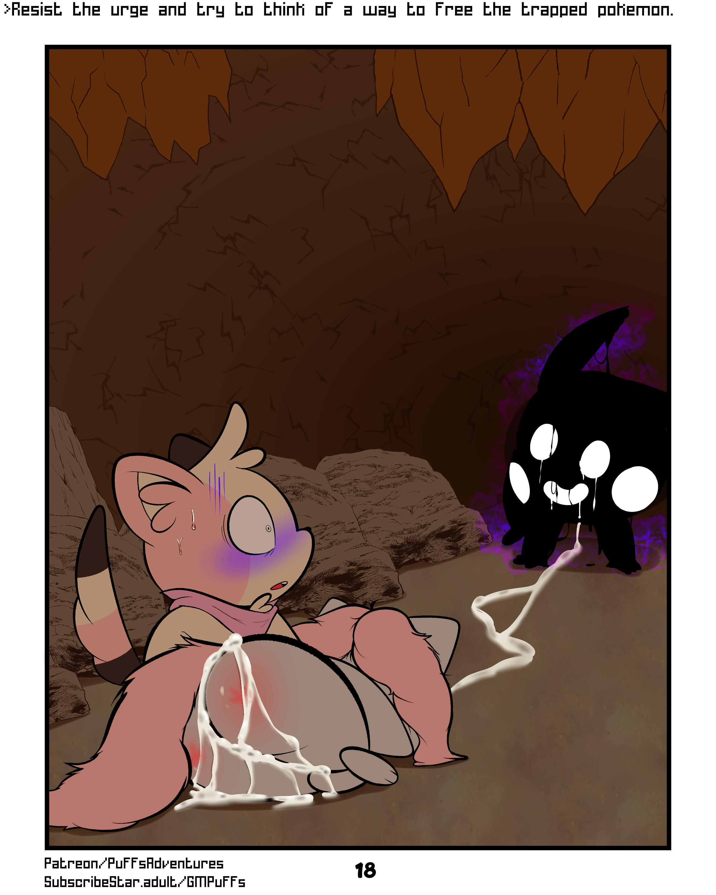 softestpuffss, cinccino, minccino, nintendo, absurd res, comic, hi res, after rape, after sex, ambiguous gender, bodily fluids, cave, cum, cum everywhere, cum trail, female, fur, genital fluids, goo creature, male, messy, neapolitan fur, ominous, pink body, pink fur, pokemon, purple blush, robin (rodent powered), rodent powered (softestpuffss), scared, semi-anthro, video games, 