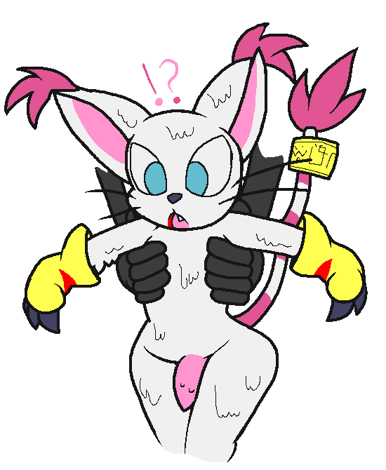 cyanzangoose, gatomon, digimon, white background, ?!, anthro, barbs, feline, feline penis, gasp, human, lifting, looking down, male, mammal, penis, pink penis, plain background, 