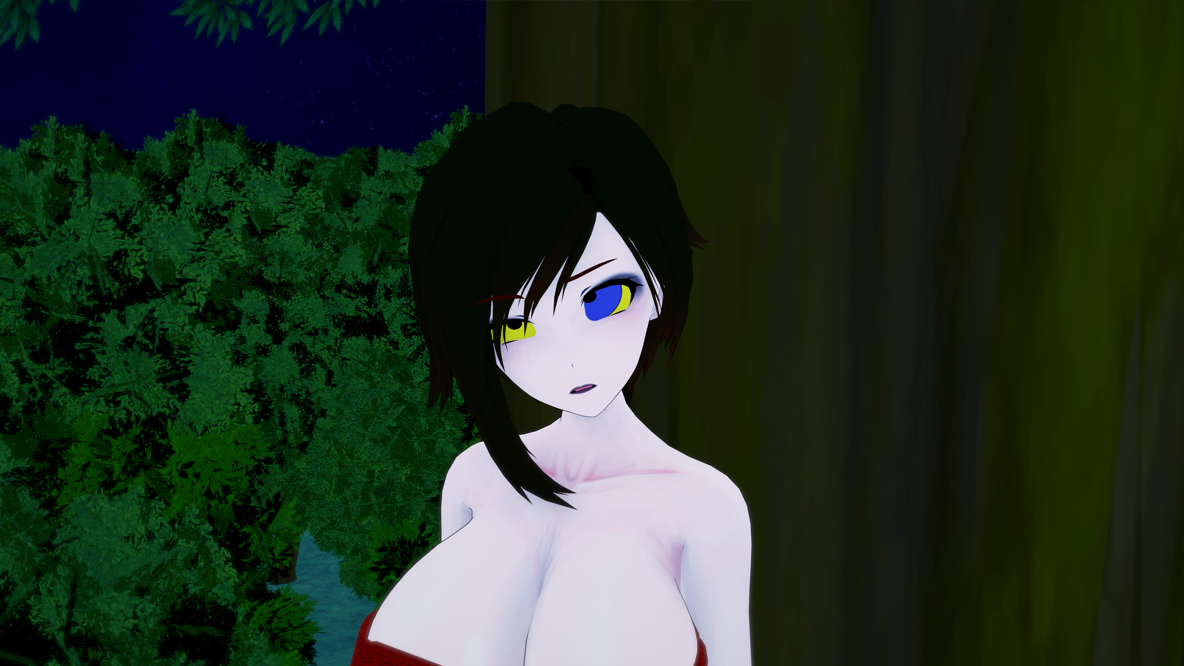 1boy 1girls 3d black_hair breasts cleavage confused fat_tits female huge_breasts hypnosis jungle kaa kaa_eyes koikatsu lipstick loincloth male midriff mind_control mrkoiru outdoors pale_skin resisting ruby_rose rwby short_hair snake the_jungle_book tree weak_resistance wide_hips