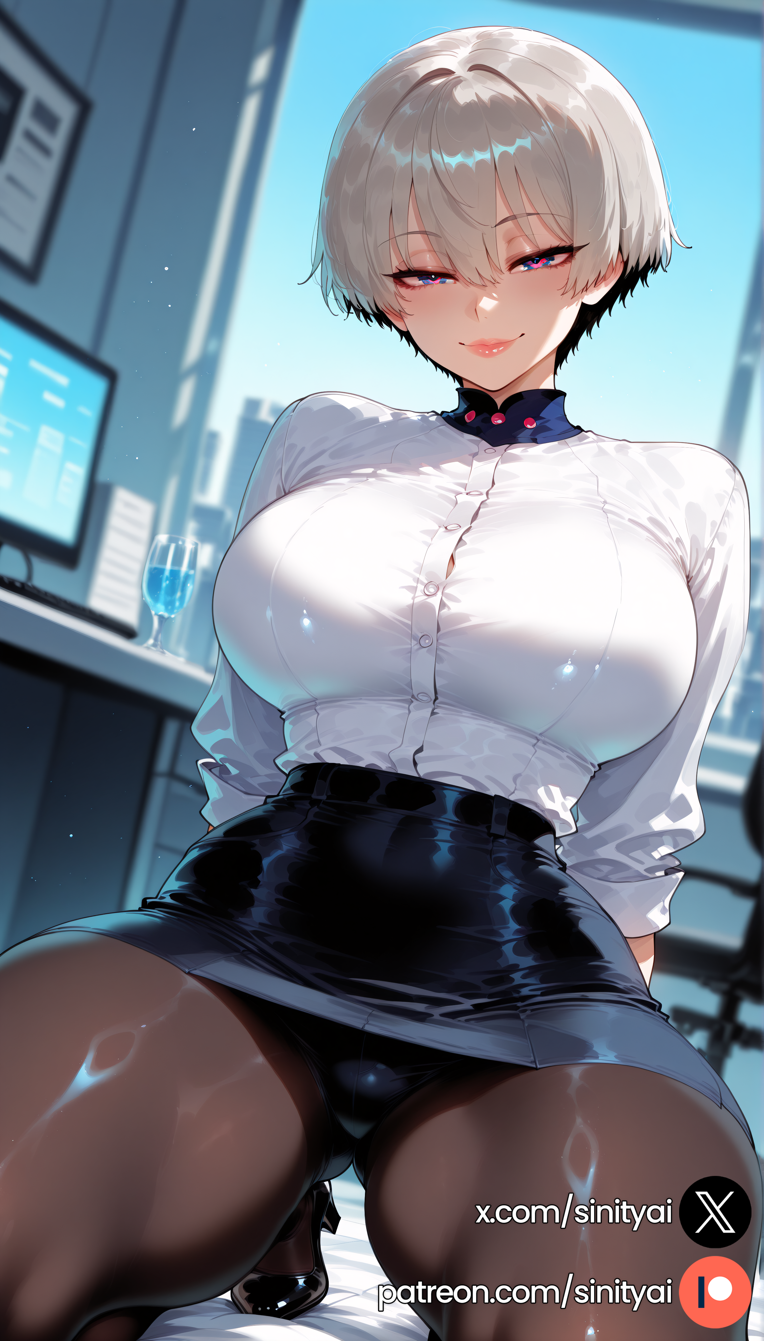 1girls 2025 ai_generated ass big_ass big_breasts black_hair blue_eyes blurred_background blurry_background depth_of_field female hi_res high_quality high_resolution highres huge_ass huge_breasts huge_thighs multicolored_hair nsfw patreon patreon_link patreon_logo patreon_url patreon_username short_hair sinity small_waist thick_thighs thin_waist uzaki-chan_wa_asobitai! uzaki_hana white_hair