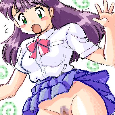 tanuki gakuen, censored, color, lowres, sketch, blush, female, female only, no background, open eyes, open mouth, pixel, solo, 