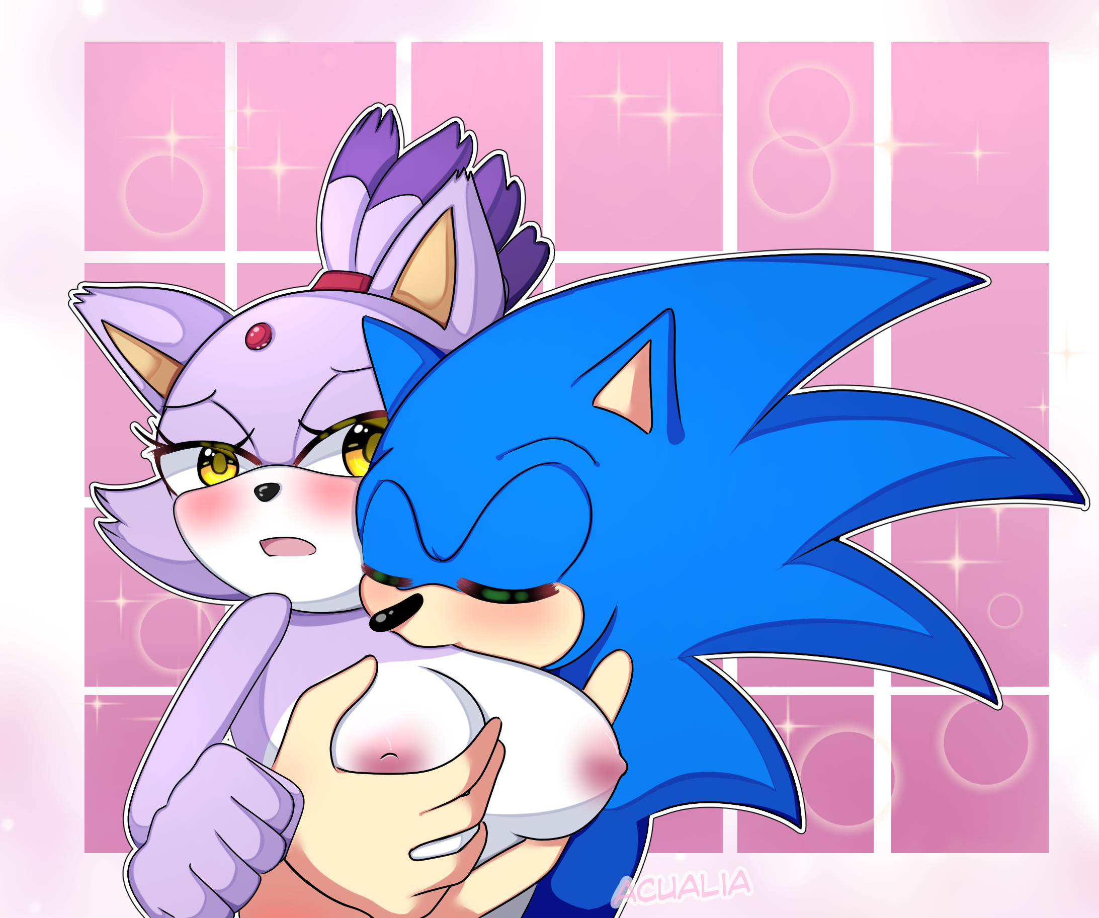 blaze the cat, sonic the hedgehog, sega, sonic the hedgehog (series), hi res, acualia, anthro, big breasts, blue body, blue fur, blush, breast grab, breast play, breast squish, breasts, domestic cat, duo, eulipotyphlan, felid, feline, felis, female, fur, grope, hand on breast, hedgehog, huge breasts, kissing, male, male/female, mammal, nipples, nude, open mouth, purple body, purple fur, squish, yellow eyes, 
