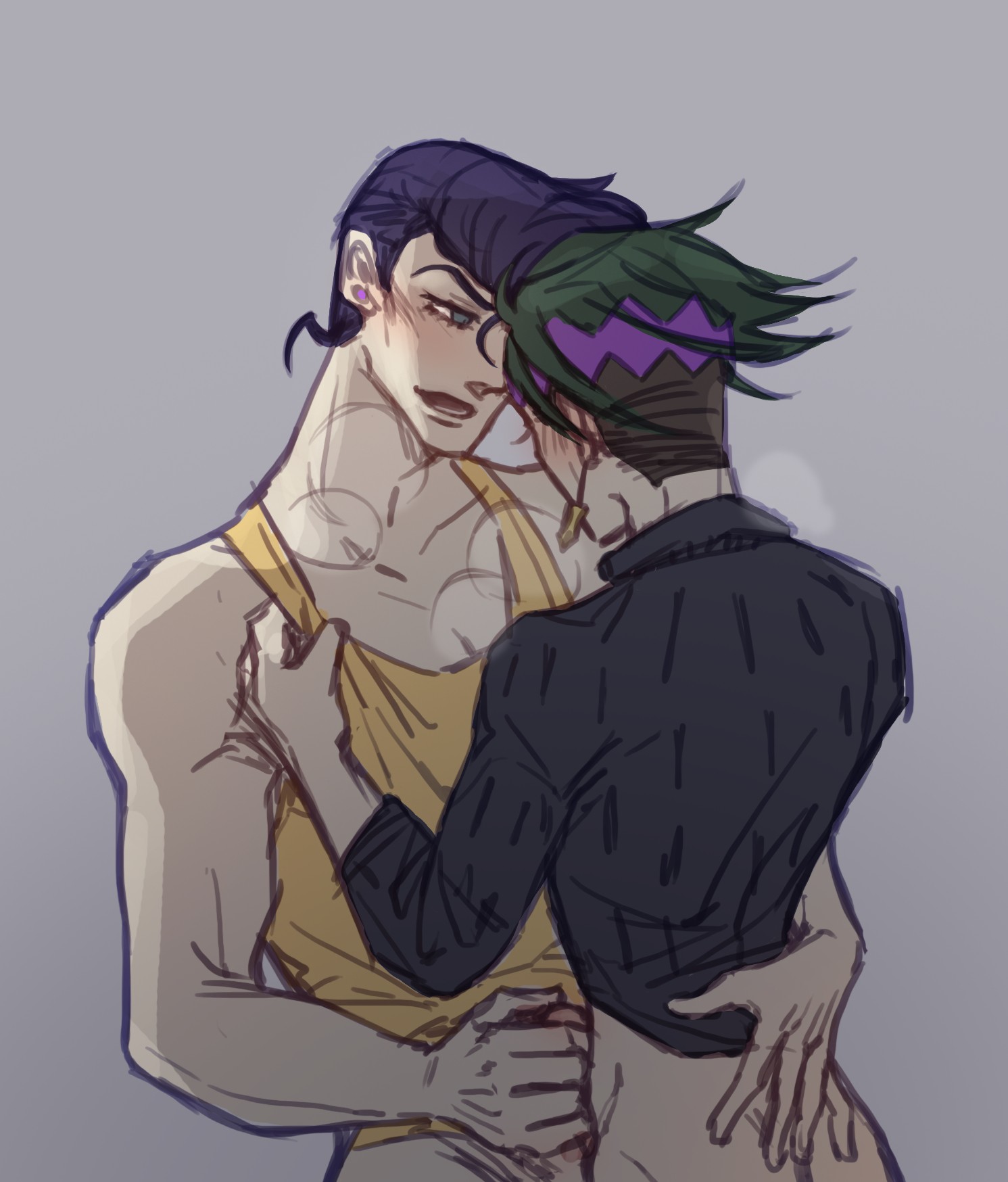 josuke higashikata, <b>rohan</b> kishibe, diamond is unbreakable, 2boys, blush, ey...