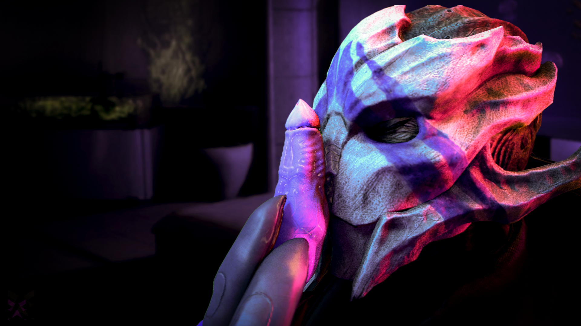 turian, vetra nyx, mass effect, mass effect andromeda, 16:9, 2019, 3d, hi res, source filmmaker, alien, alive (artist), dildo, female, humanoid, sex toy, sniffing, video games, 