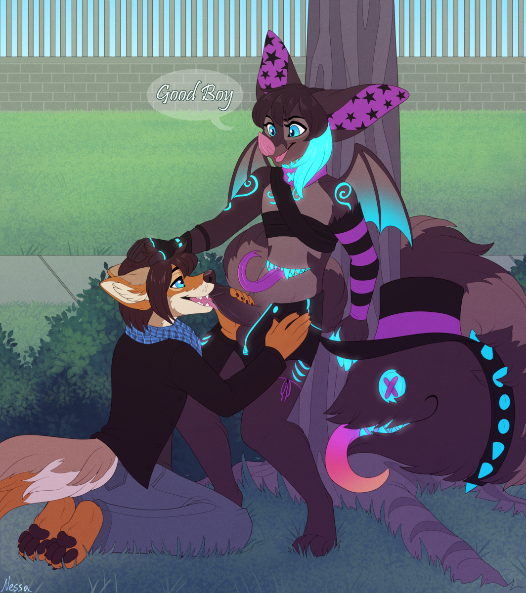 strawberryneko, annidol, bat, canine, coyote, fellatio, licking, mammal, methypoo, oral, public, sex, tail maw, tongue, tongue out, unknown species, 