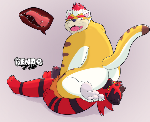gendomx, bowser, incineroar, koopa, meowser, mario bros, nintendo, digital media (artwork), 2022, 2boys, 3 toes, anal, anthro, anthro on anthro, ass, black body, black fur, bodily fluids, cute fangs, deep rimming, domestic cat, duo, erection, facesitting, feet, felid, feline, felis, foreskin, fur, genitals, glans, humanoid genitalia, humanoid penis, internal, male, male/male, mammal, open mouth, open smile, oral, partially retracted foreskin, penis, pokemon, red body, red fur, rimming, saliva, scalie, sex, smile, soles, toes, tongue, tongue out, uncut, video games, 