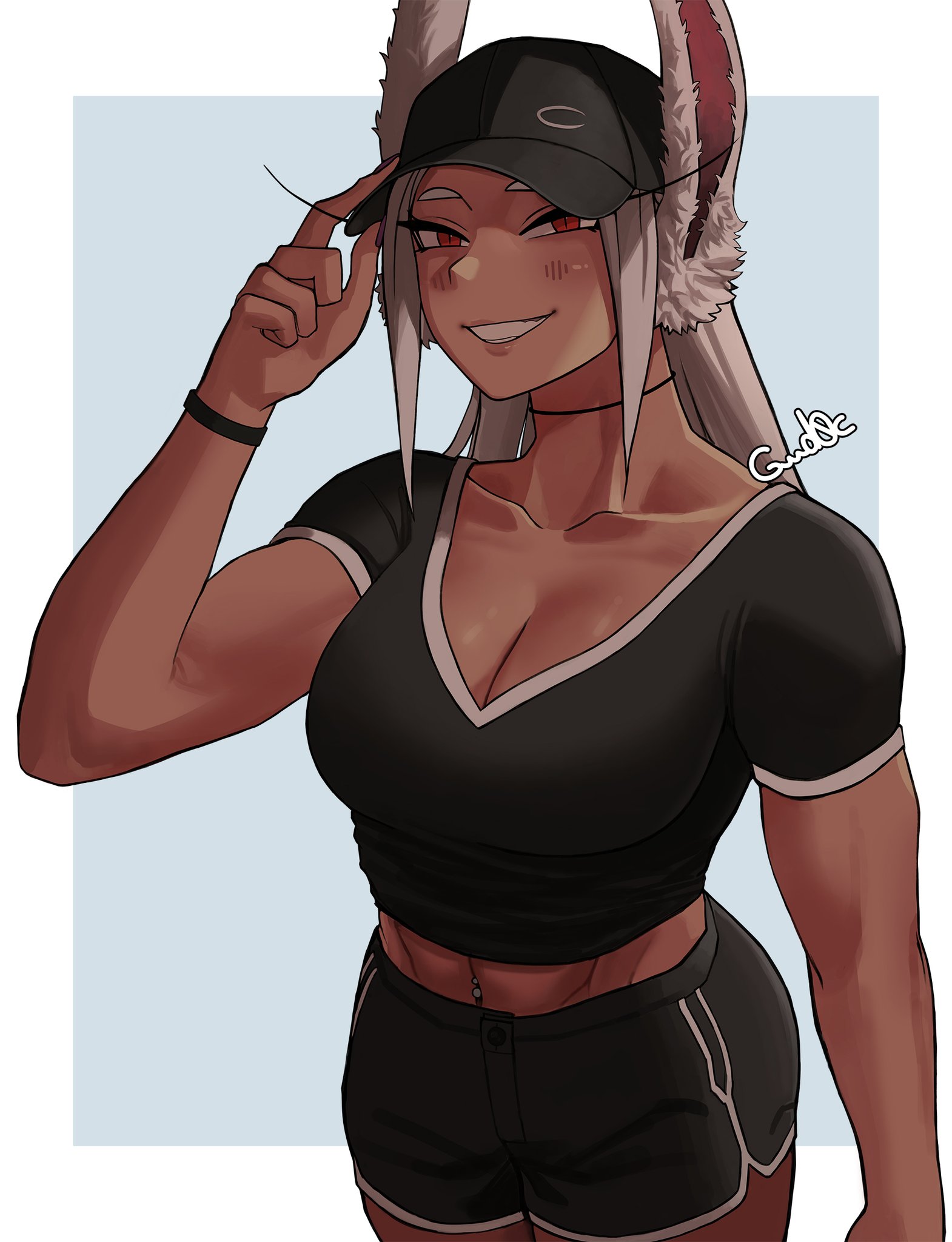 miruko, rumi usagiyama, my hero academia, 1girls, breasts, bunny girl, dark-skinned female, dark skin, gud0c, looking at viewer, smiling at viewer, thighs, 