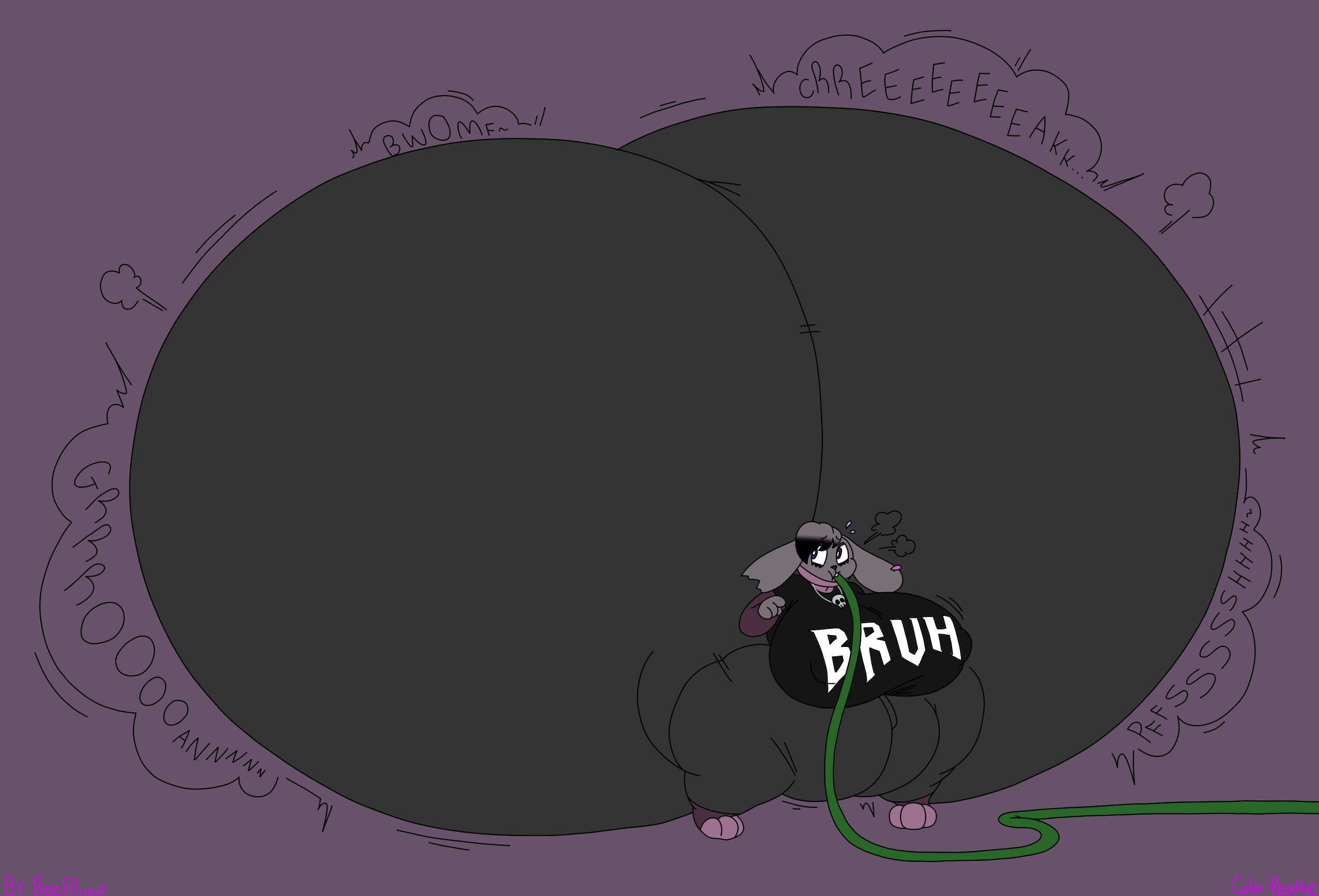 2025 air_inflation alternative_fashion anthro artist_name ass beeblimp big_ass big_breasts big_butt big_nipples big_pussy black_bottomwear black_clothing black_highlights black_jeans black_pants black_shirt black_topwear blue_eyes bodily_fluids bottomwear breasts butt_expansion camel_toe cameltoe clothing color_edit colored creaking denim denim_bottomwear denim_clothing digital_media_(artwork) ear_piercing english_text expansion female flat_colors generation_8_pokemon genitals goth grey_body grey_hair hair hi_res highlights_(coloring) hose hose_in_mouth hose_inflation huge_ass huge_breasts huge_butt huge_nipples huge_thighs hyper hyper_ass hyper_breasts hyper_butt hyper_genitalia hyper_inflation hyper_pussy hyper_thighs inflation jeans jewelry lagomorph leporid looking_at_butt looking_at_own_butt looking_back looking_back_at_self mammal motion_lines multicolored_body necklace nintendo nipple_outline nipples notched_ear onomatopoeia original original_character pants piercing pokemon pokemon_(species) purple_background purple_body purple_nose pussy rabbit raboot reathe rochelle_(reathe) shirt simple_background skull_accessory skull_necklace solo sound_effects sweat sweatdrop swelling text text_on_clothing text_on_shirt text_on_topwear thick_thighs third-party_edit three-quarter_view tight_clothing topwear two-tone_body