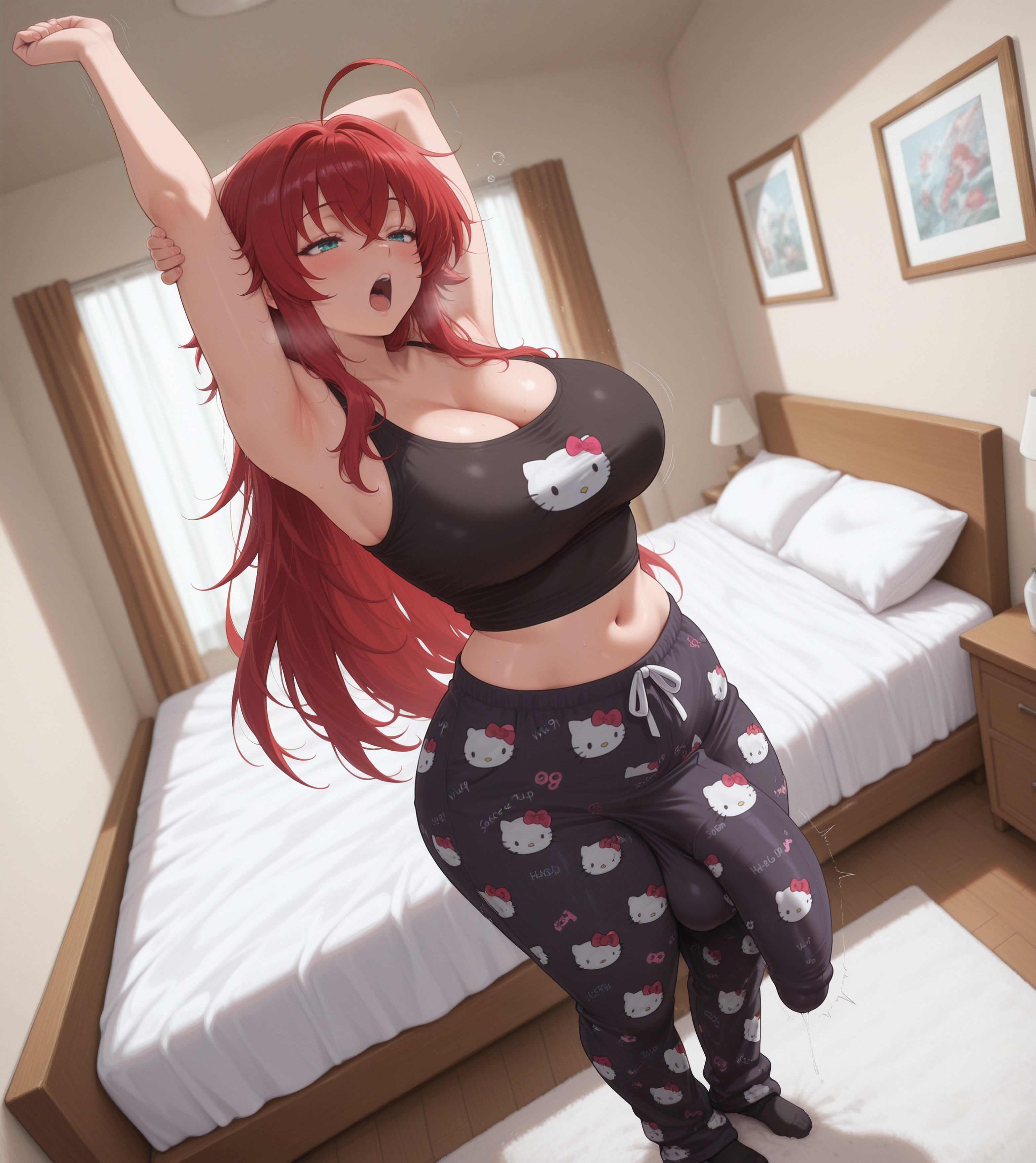 1futa abs ahoge ai_art ai_generated armpits arms_up belly belly_button blue_eyes bulge bulge_through_clothing bulge_under_clothes busty civitai crossed_bangs curvy curvy_figure dickgirl eyes_half_open full_body fully_clothed futa_focus futa_only futanari half_asleep hello_kitty hello_kitty_(series) hi_res high_quality high_resolution high_school_dxd highres huge_bulge midriff navel pajama_pants pajama_shirt pajamas patreon penis penis_bulge red_eyes rias_gremory self_upload sleepy stable_diffusion standing stretching tired tired_eyes twitter uncensored voluptuous yawn yawning yuckle