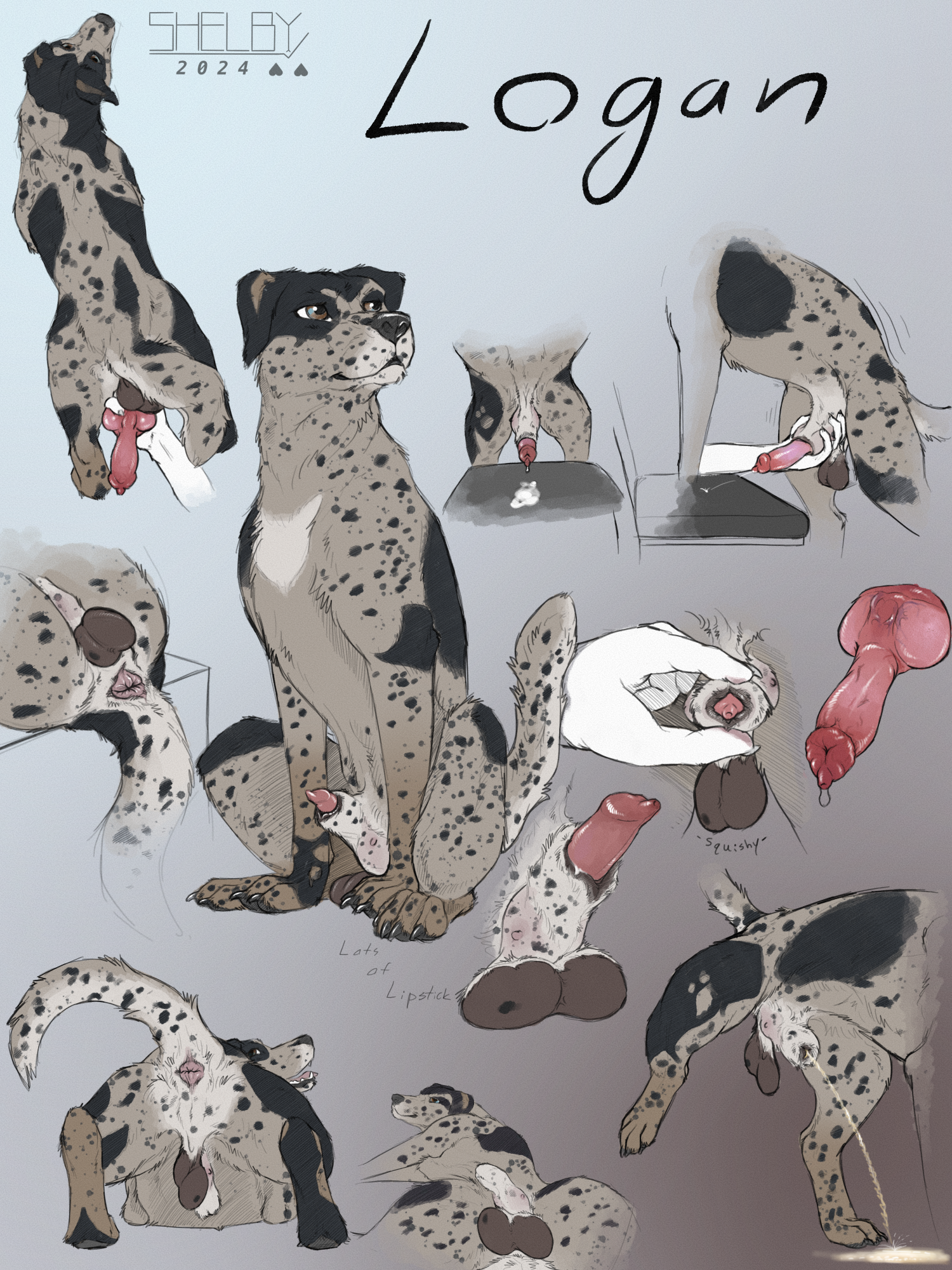 3:4 ambiguous_gender animal_genitalia animal_penis anus balls black_body black_fur blue_eyes bodily_fluids brown_balls brown_eyes canid canine canine_genitalia canine_penis cum cumshot duo ejaculation erection feral fur genital_fluids genitals glistening glistening_eyes gradient_background grey_body grey_fur grey_tail handjob hi_res knot_in_sheath logan_(dracanius) male male/ambiguous male_feral mammal markings mouth_closed peeing penile penis penis_tip presenting presenting_anus presenting_balls red_penis sex sheath simple_background sitting sketch_page sketchy_shelby solo spots spotted_body spotted_fur spotted_legs spotted_markings spotted_sheath spotted_tail tail tail_markings urine urine_pool urine_stream zoophilia