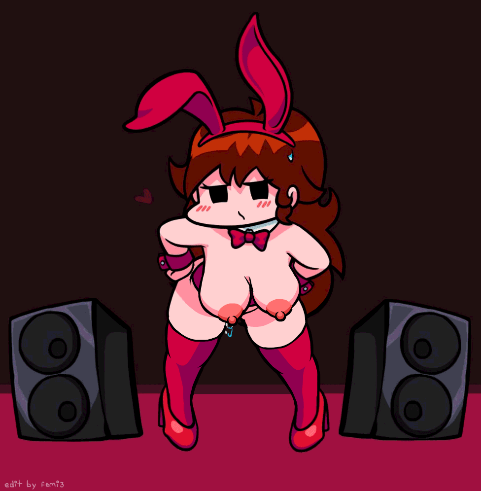 2025 accurate_art_style animated auburn_hair big_breasts breasts breasts_out bunnysuit dancing edit female friday_night_funkin girlfriend_(friday_night_funkin) looking_at_viewer loop opski pussy pussy_juice pussy_juice_drip third-party_edit wet