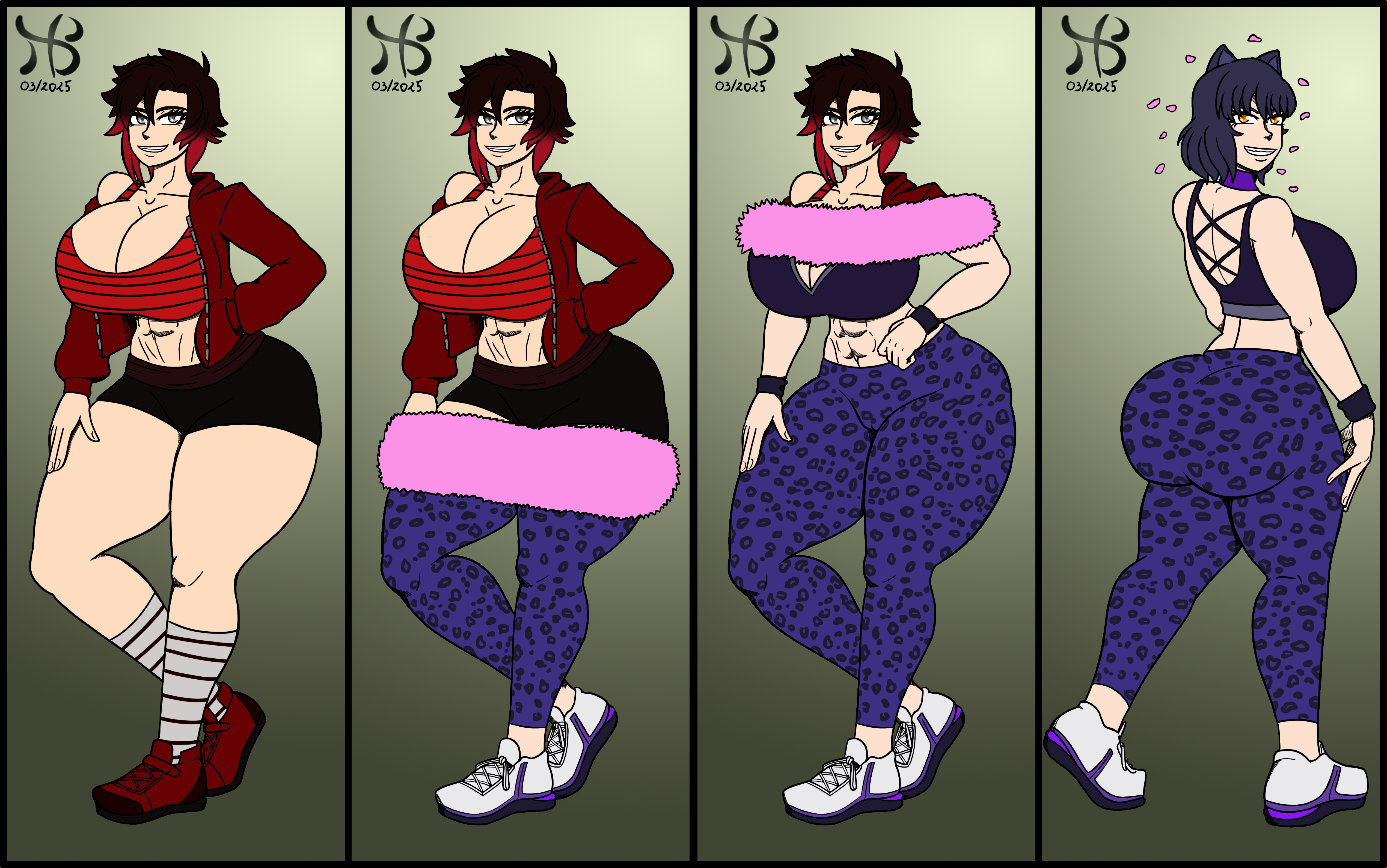 black_hair blake_belladonna commission commission_art commissioner_upload hiastobasement_(artist) lottaslove358 ruby_rose rwby short_hair transformation transformation_sequence