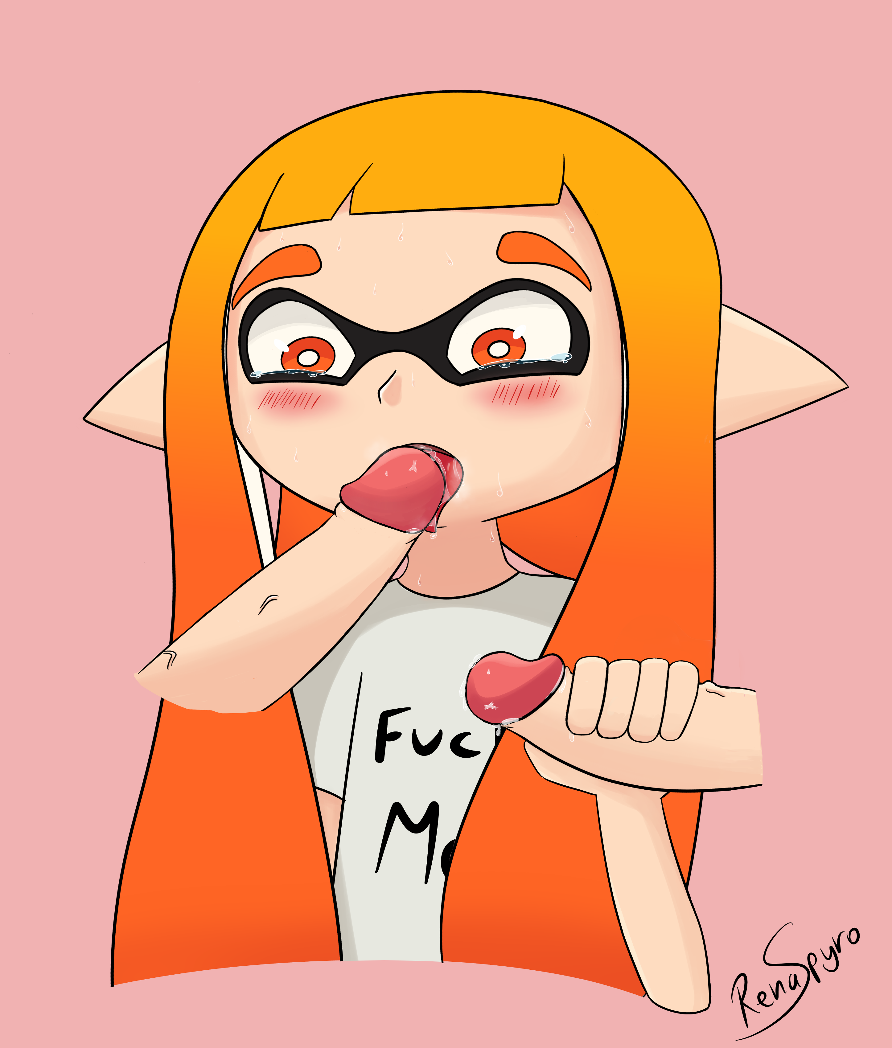renaspyro, inkling, inkling girl, nintendo, splatoon, 2019, 1girls, animal humanoid, cephalopod, cephalopod humanoid, disembodied penis, erection, fellatio, female, hair, humanoid, humanoid penis, licking, male, mammal, marine, marine humanoid, masturbation, mollusk, mollusk humanoid, oral, orange eyes, orange hair, penis, saliva, sex, solo, tentacle, tentacle hair, tongue, tongue out, video games, young, 