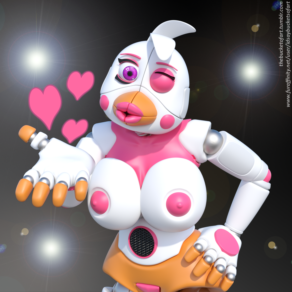 idsaybucketsofart, funtime chica (fnaf), ultimate custom night, 3d, animatronic, avian, bird, chicken, clothing, footwear, high heels, machine, robot, shoes, solo, video games, 
