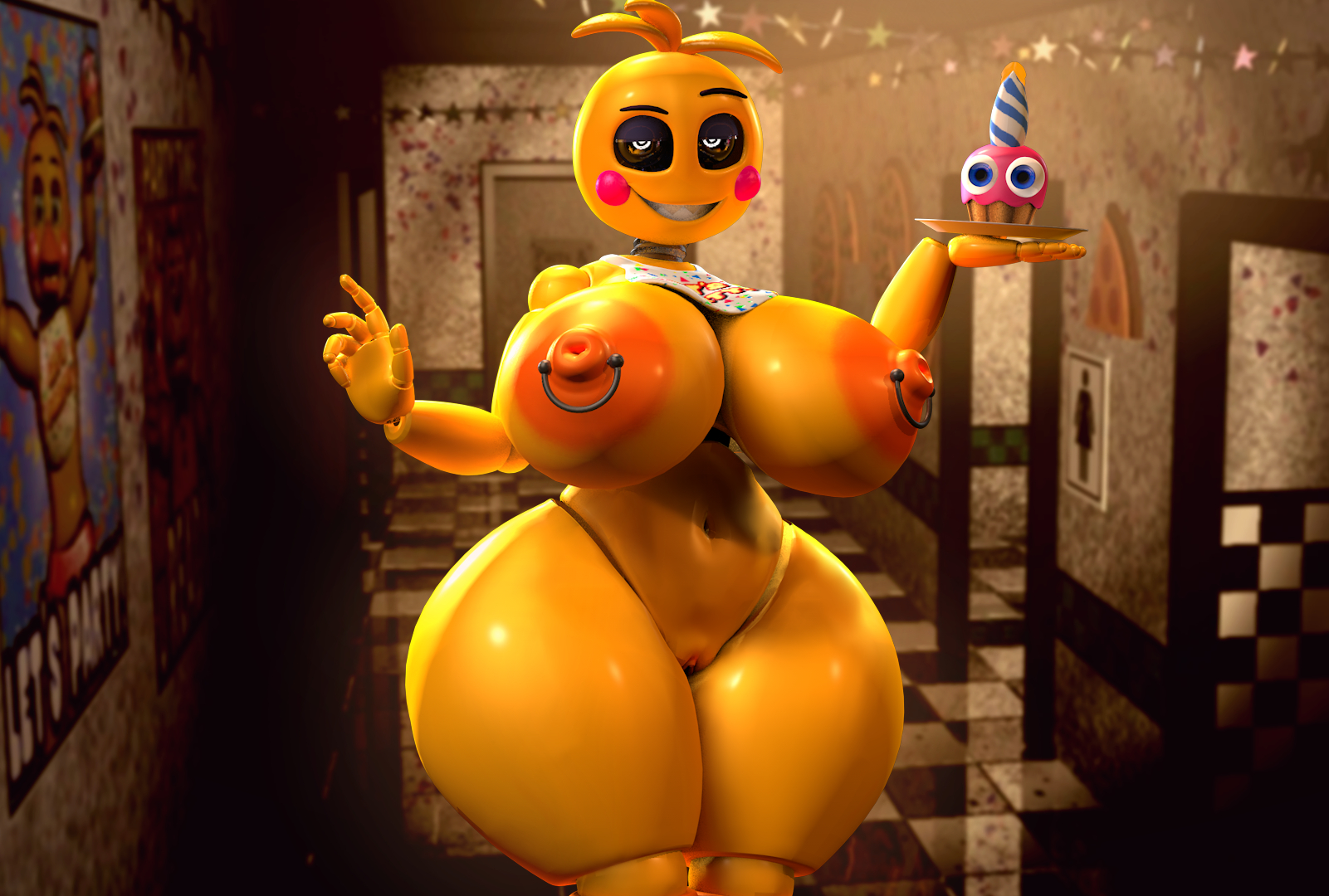 toy chica (fnaf), big breasts, c4d max, sex toy.