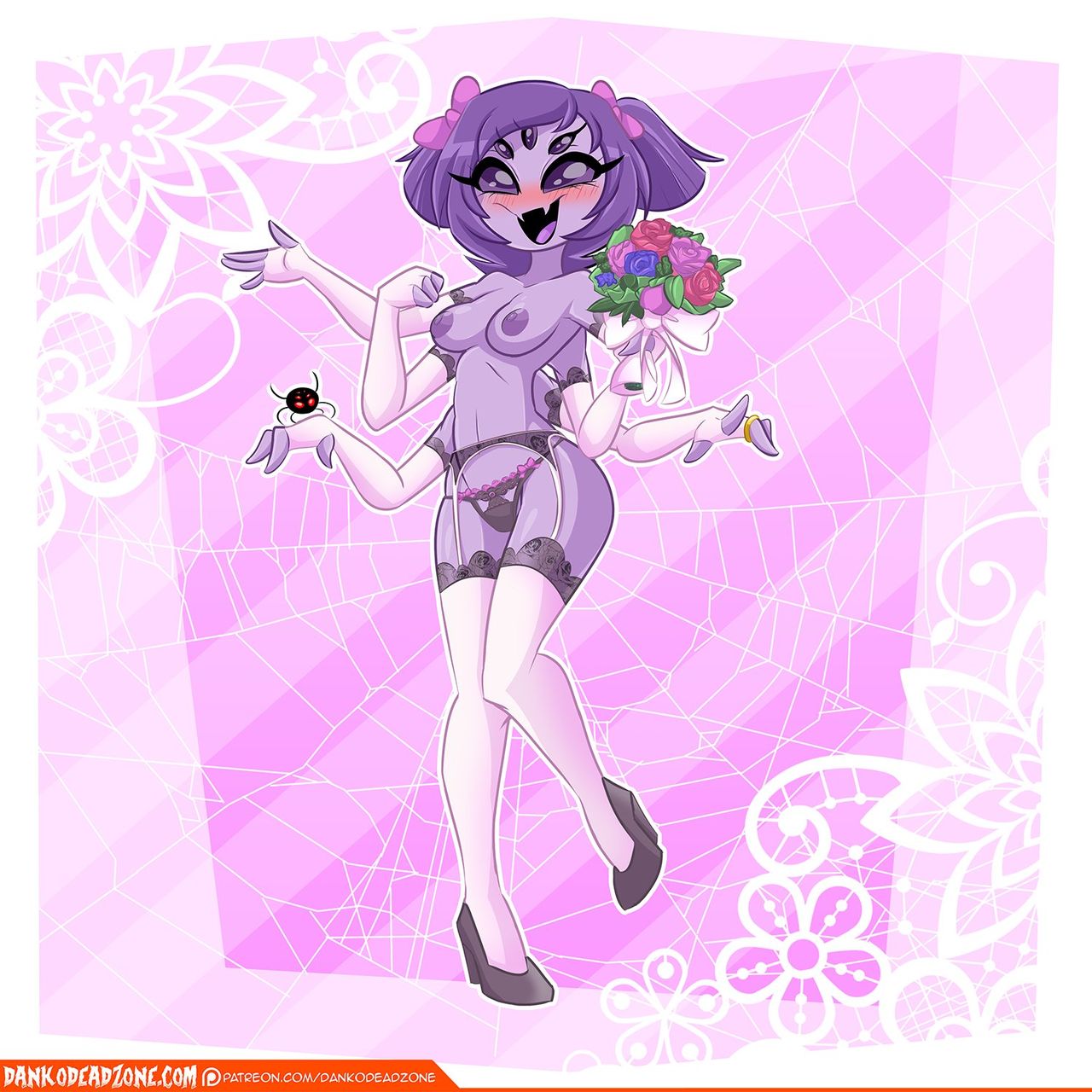 dankodeadzone, muffet, tagme, 6 arms, breasts, female, spider.
