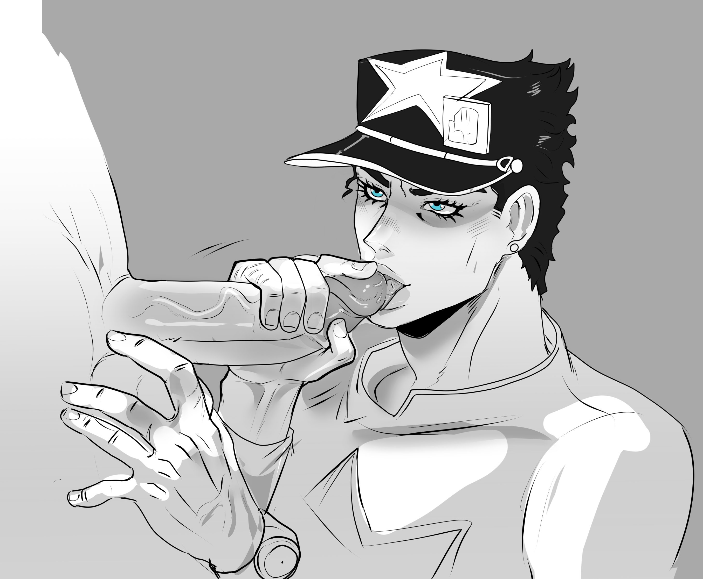 <b>jotaro</b> kujo, stone ocean, dilf, gay, licking penis, muscular hands, muscula...