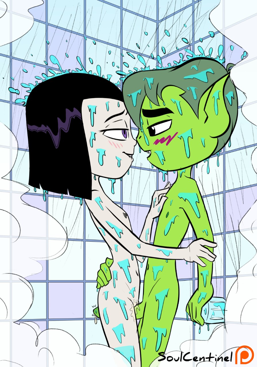 Beast boy and ravem in shower porn comic