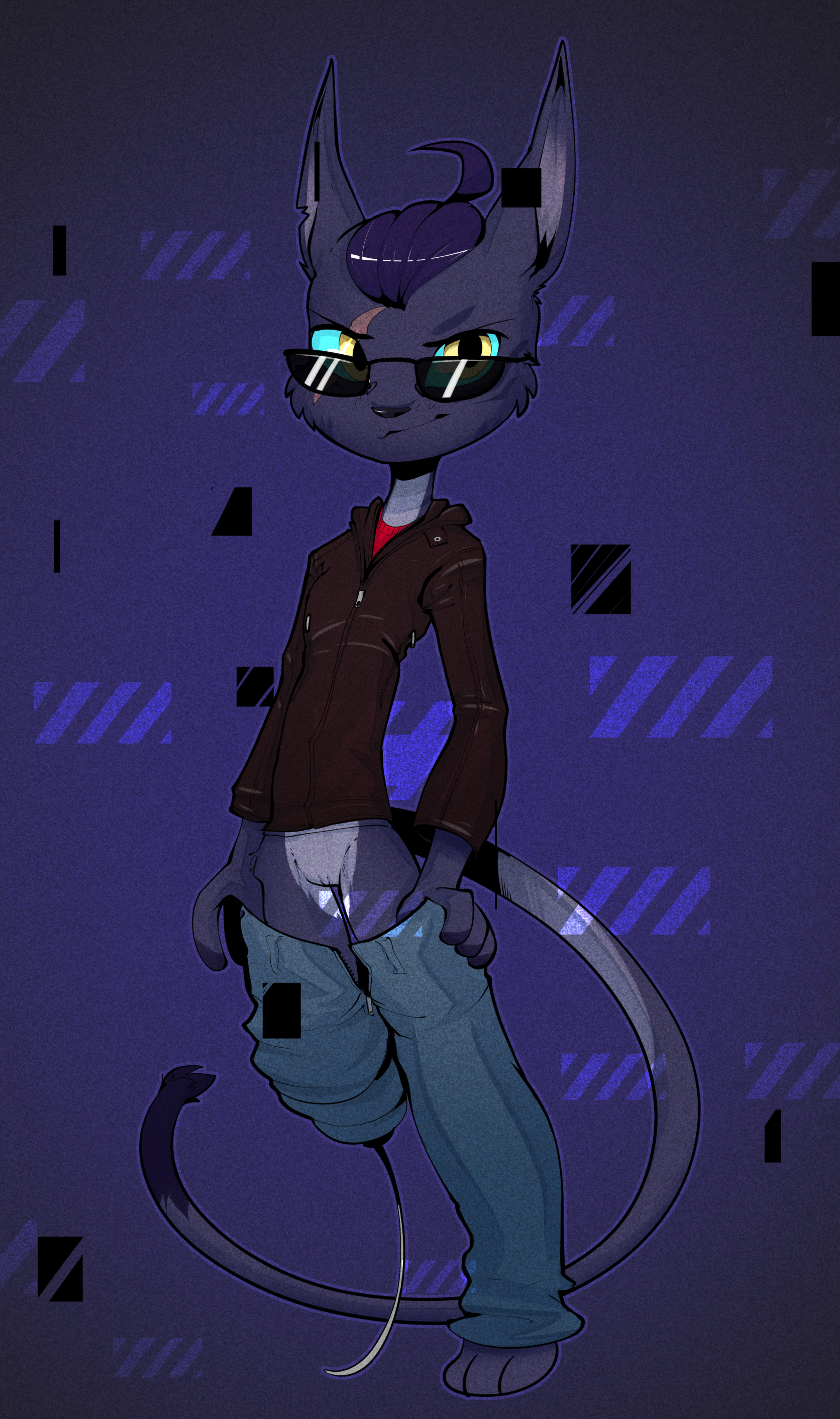 ratcha, absurd res, digital media (artwork), hi res, 2022, andromorph, anthro, black body, black fur, blue sclera, felid, feline, fur, genitals, intersex, mammal, pussy, smile, solo, yellow eyes, 